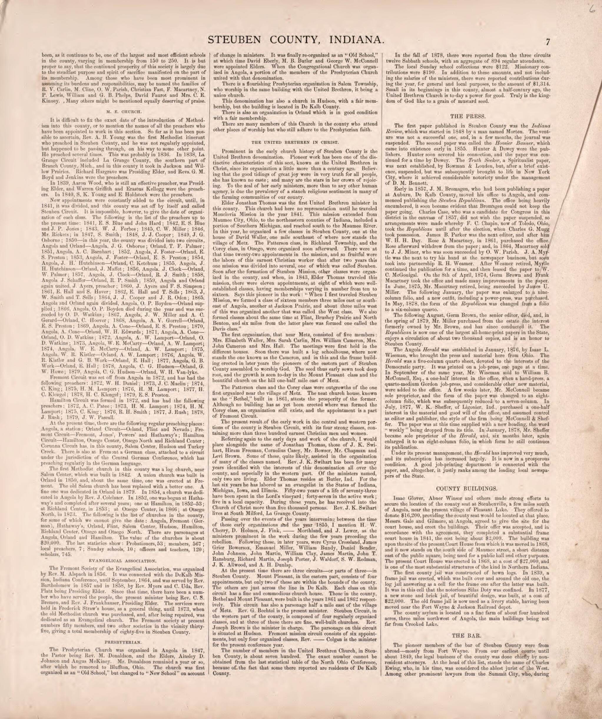 This old map of Steuben County, Indiana (continued) from Illustrated Historical Atlas of Steuben County, Indiana from 1880 was created by J.H. Beers & Co in 1880