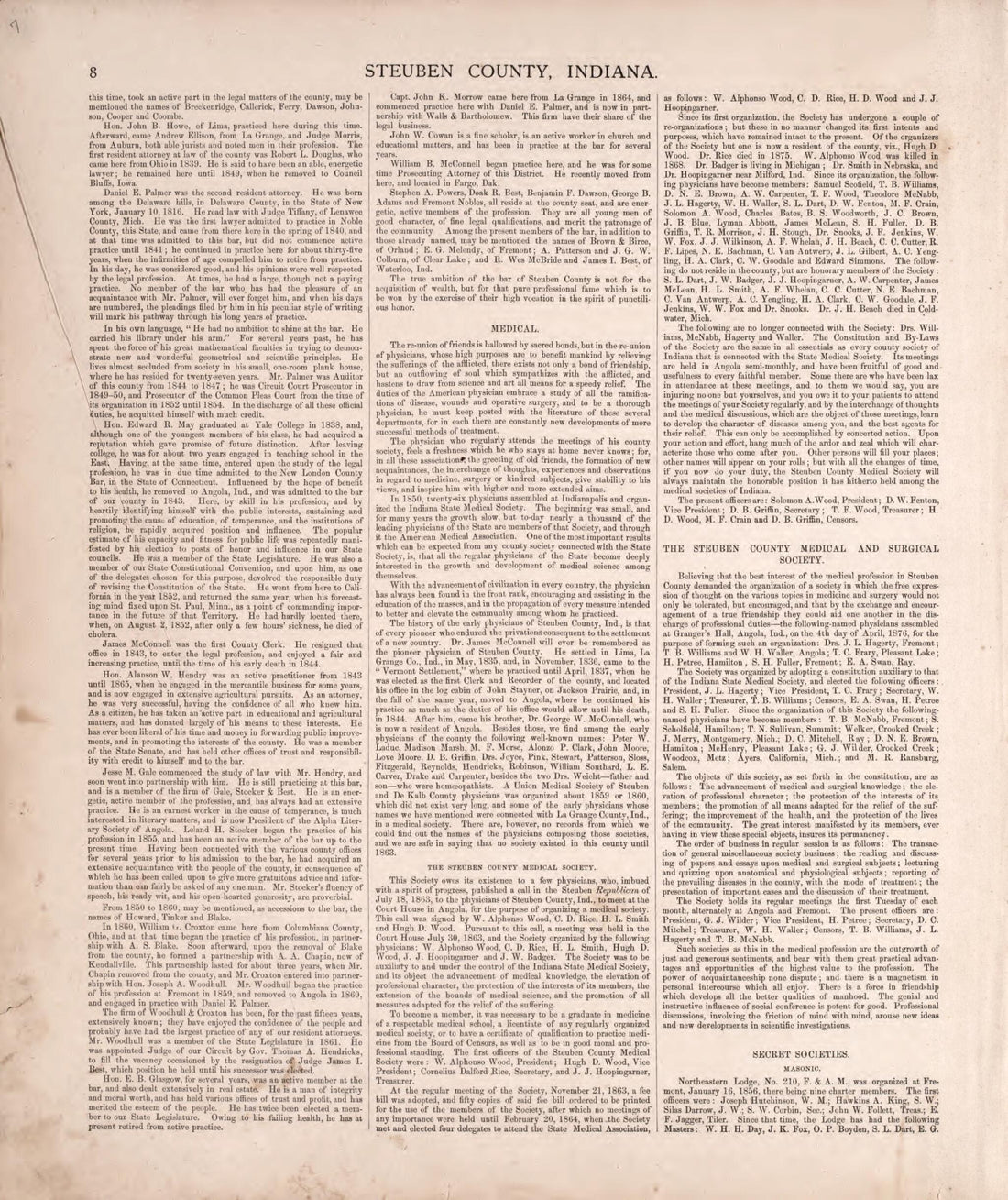This old map of Steuben County, Indiana (continued) from Illustrated Historical Atlas of Steuben County, Indiana from 1880 was created by J.H. Beers & Co in 1880