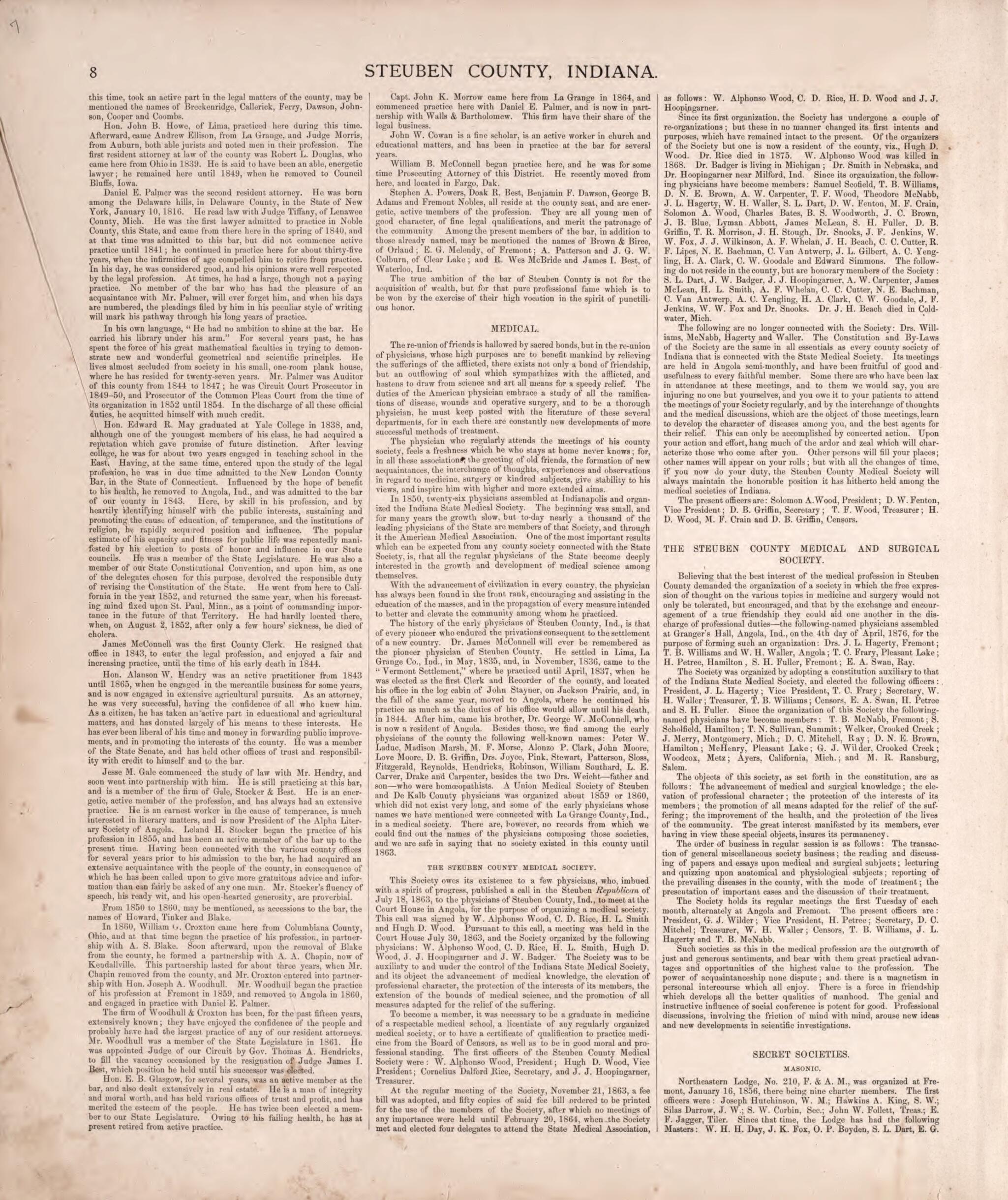This old map of Steuben County, Indiana (continued) from Illustrated Historical Atlas of Steuben County, Indiana from 1880 was created by J.H. Beers & Co in 1880