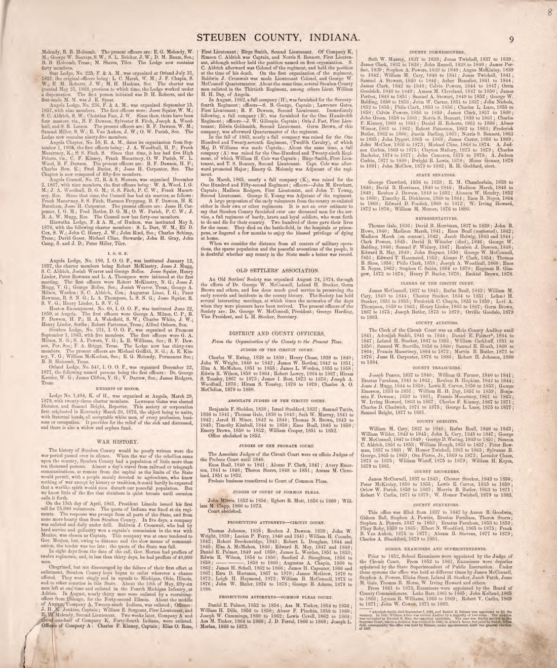 This old map of Steuben County, Indiana (continued) from Illustrated Historical Atlas of Steuben County, Indiana from 1880 was created by J.H. Beers & Co in 1880
