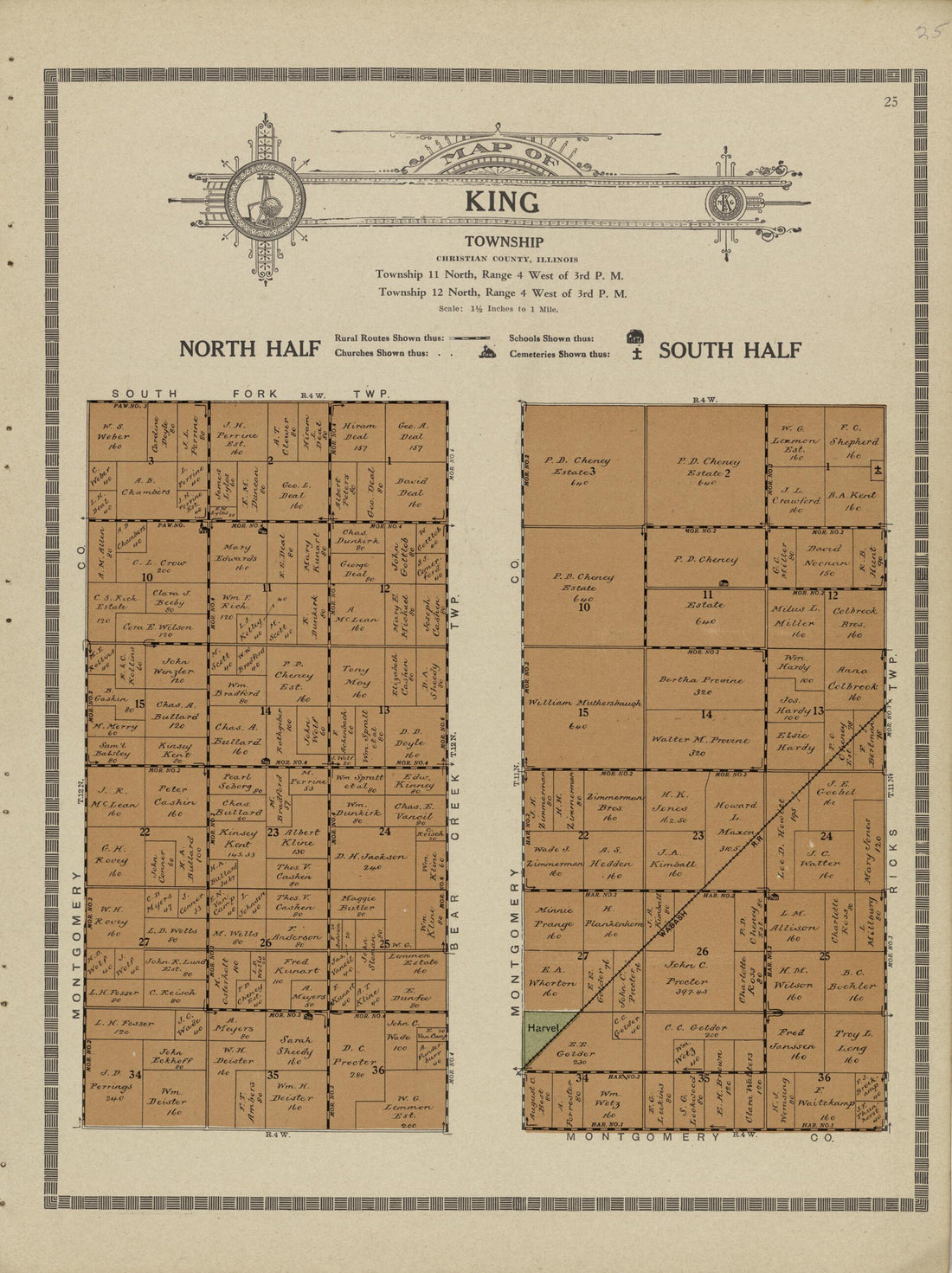 This old map of Map of King Township from Plat Book and Complete Survey of Christian County, Illinois from 1924 was created by Iowa) Kenyon Company (Des Moines in 1924