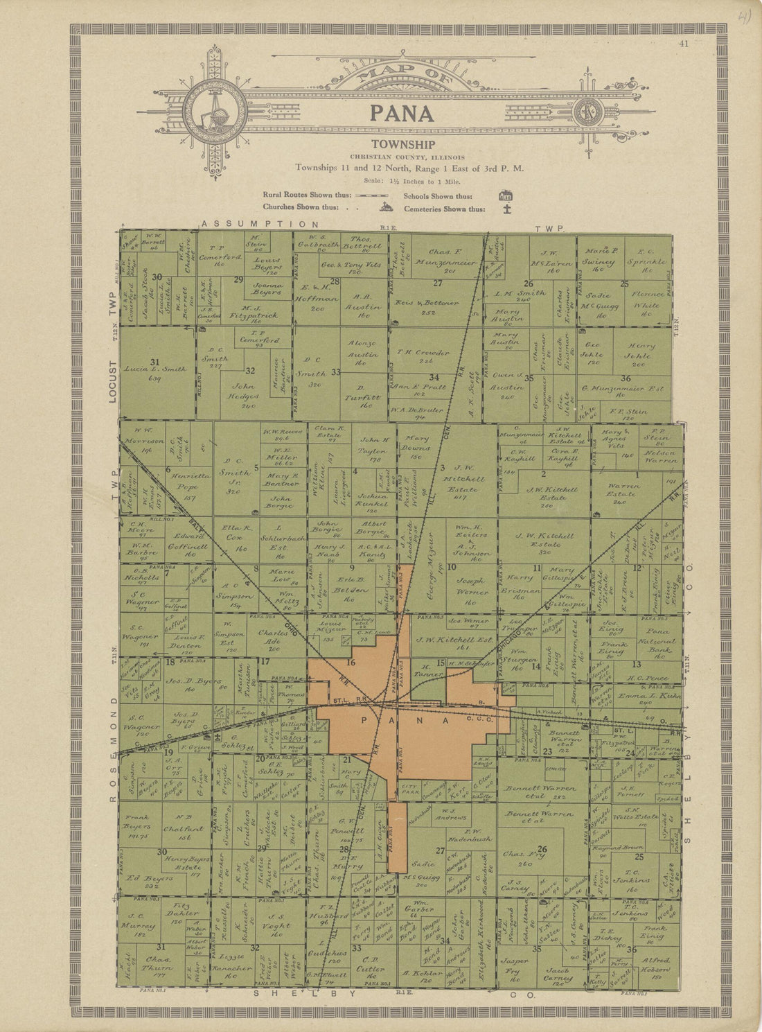 This old map of Map of Pana Township from Plat Book and Complete Survey of Christian County, Illinois from 1924 was created by Iowa) Kenyon Company (Des Moines in 1924