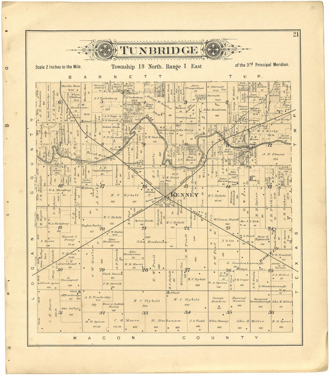 This old map of Tunbridge from Plat Book of De Witt County, Illinois from 1894 was created by Geo. A. Ogle & Co in 1894