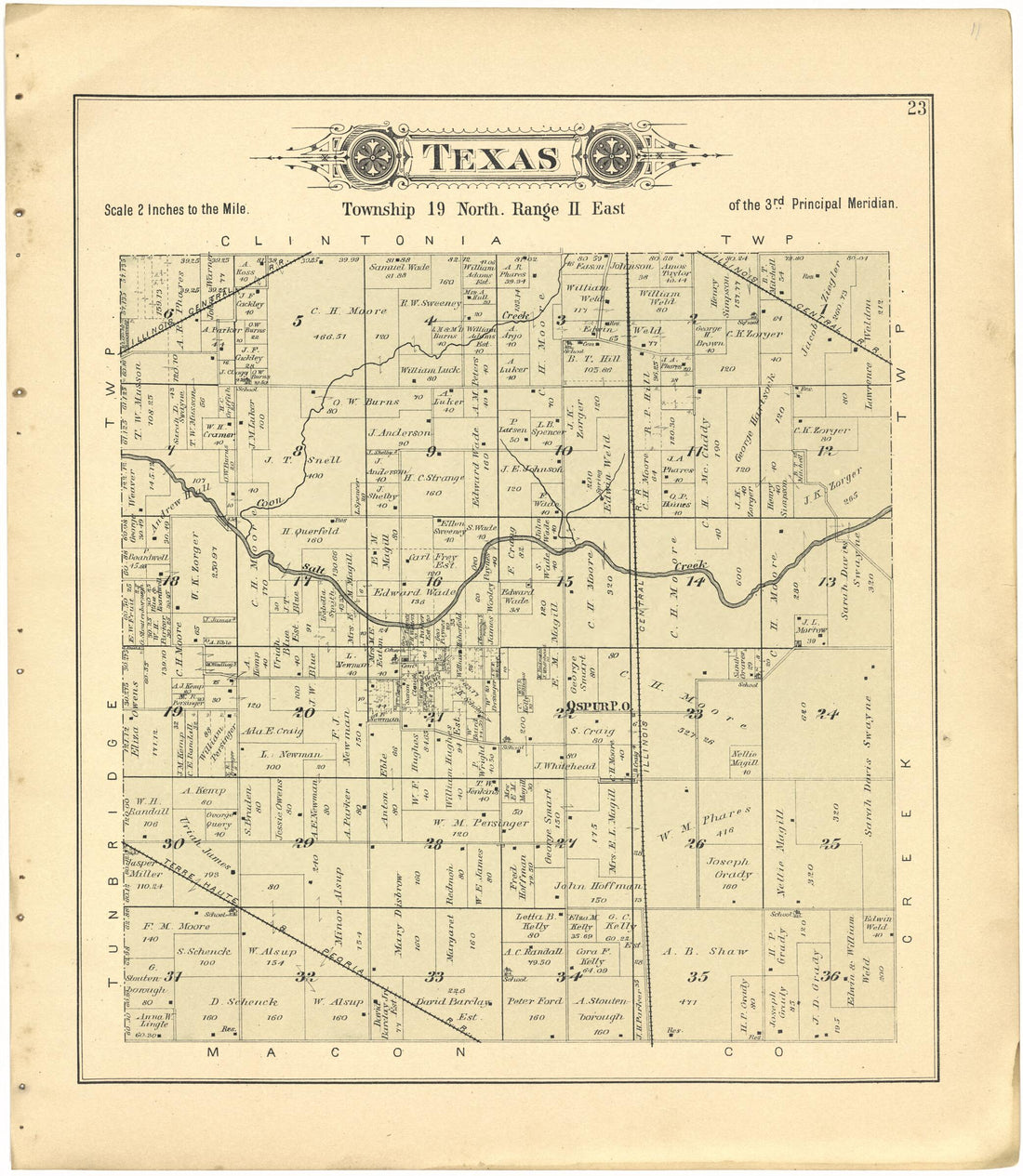 This old map of Texas from Plat Book of De Witt County, Illinois from 1894 was created by Geo. A. Ogle & Co in 1894