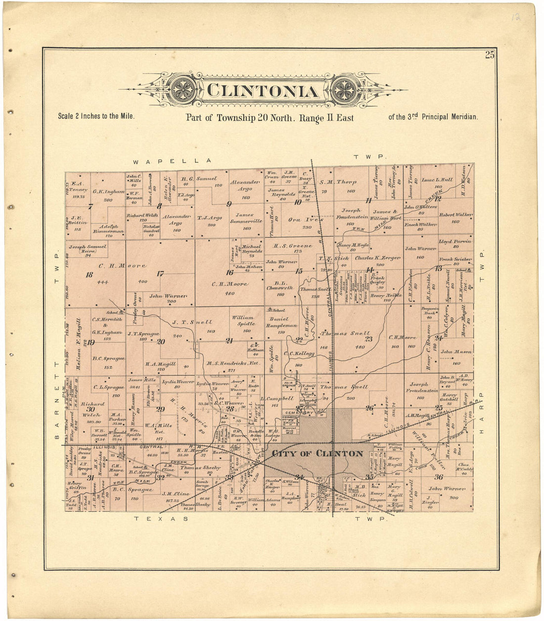 This old map of Clintonia from Plat Book of De Witt County, Illinois from 1894 was created by Geo. A. Ogle & Co in 1894