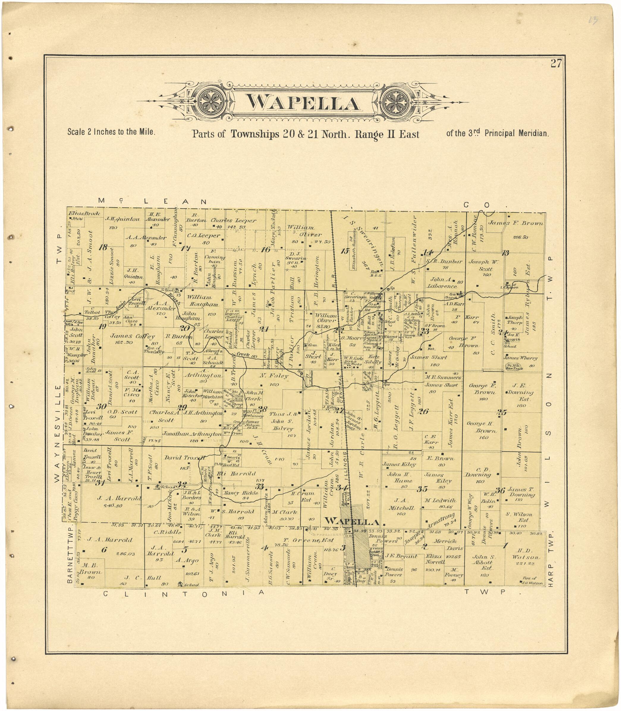 This old map of Wapella from Plat Book of De Witt County, Illinois from 1894 was created by Geo. A. Ogle & Co in 1894