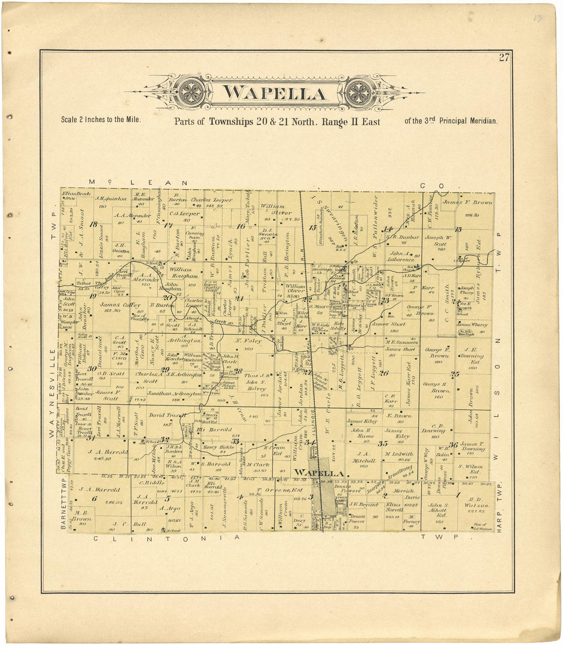 This old map of Wapella from Plat Book of De Witt County, Illinois from 1894 was created by Geo. A. Ogle & Co in 1894