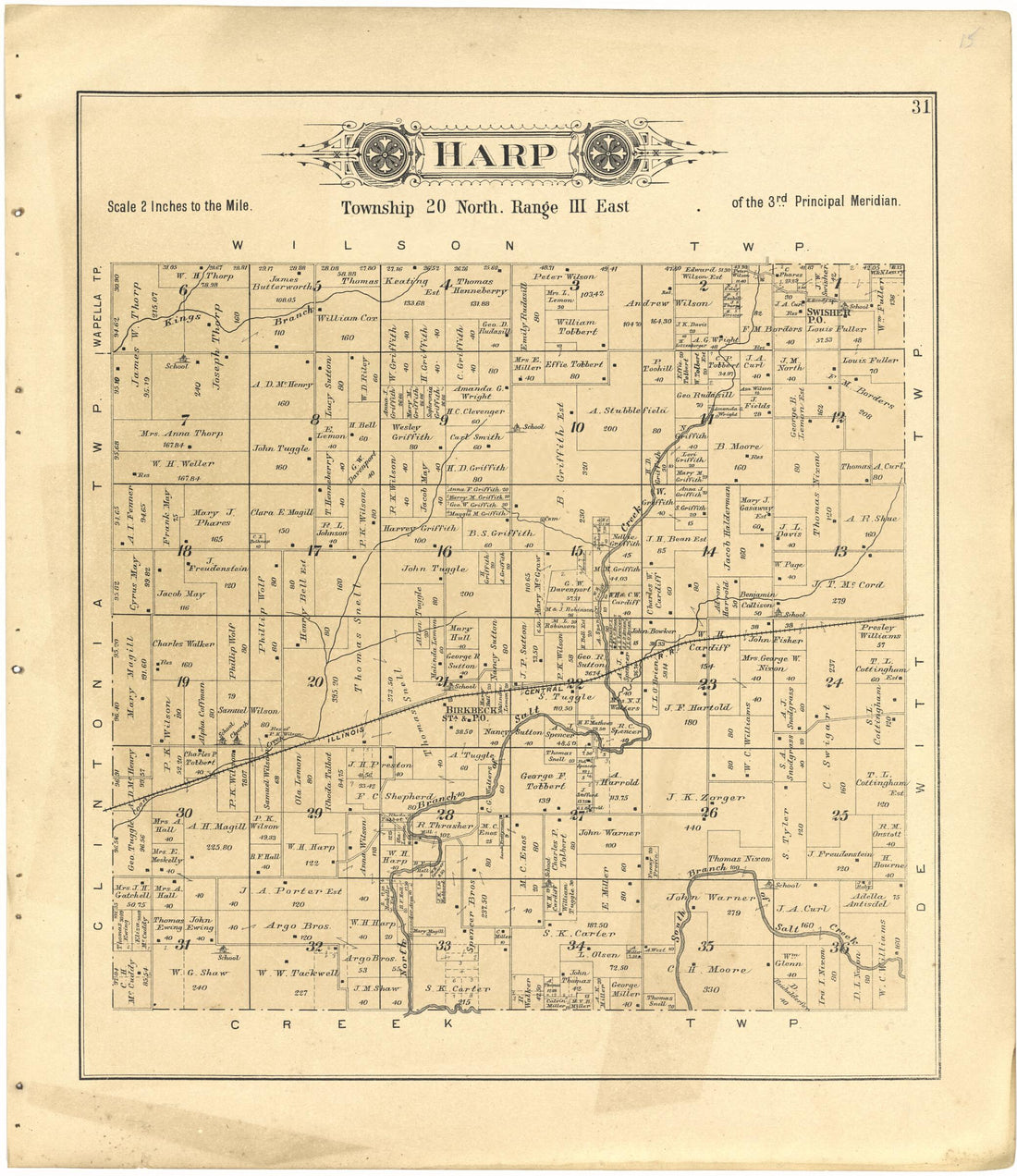 This old map of Harp from Plat Book of De Witt County, Illinois from 1894 was created by Geo. A. Ogle & Co in 1894