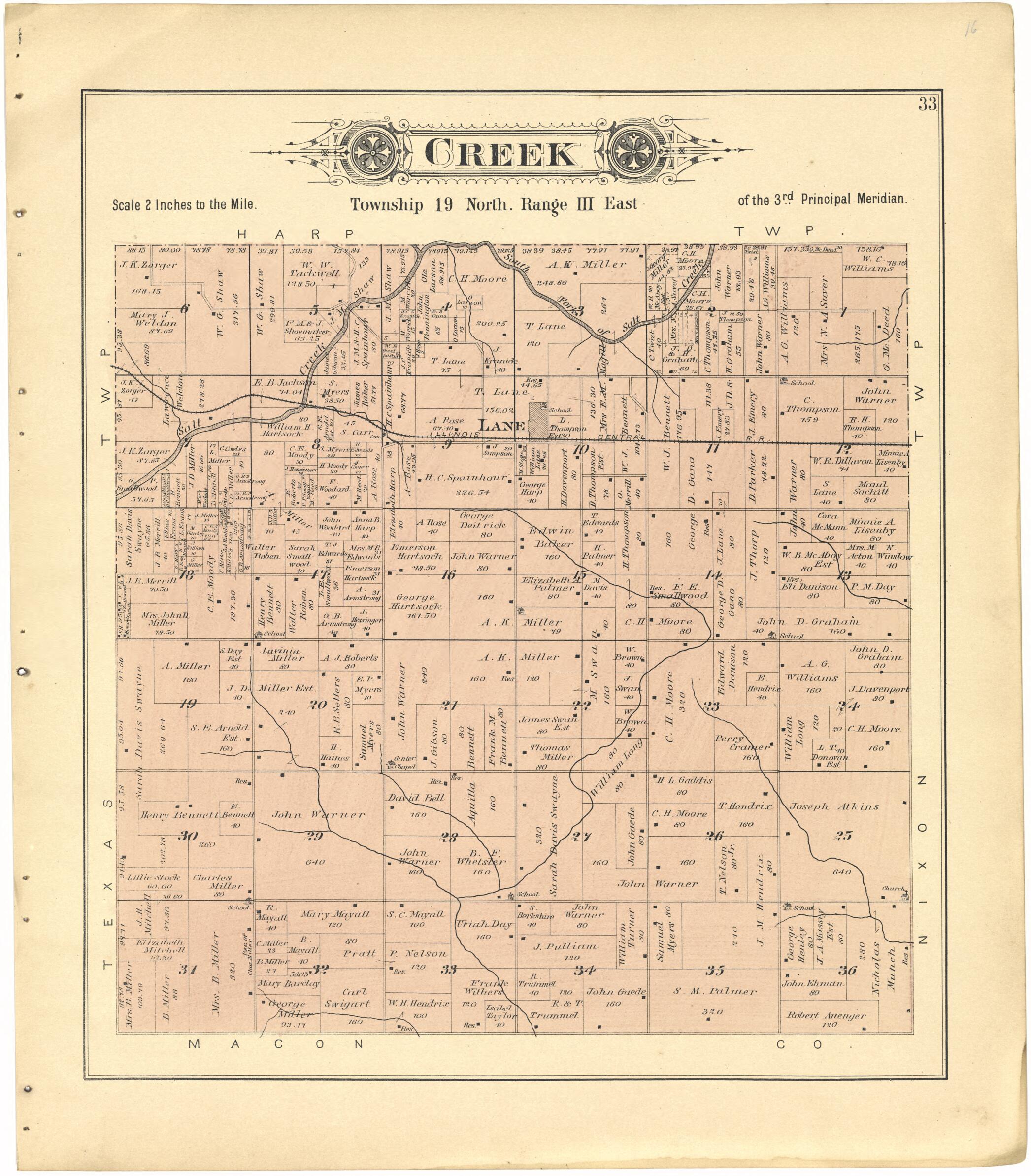 This old map of Creek from Plat Book of De Witt County, Illinois from 1894 was created by Geo. A. Ogle & Co in 1894