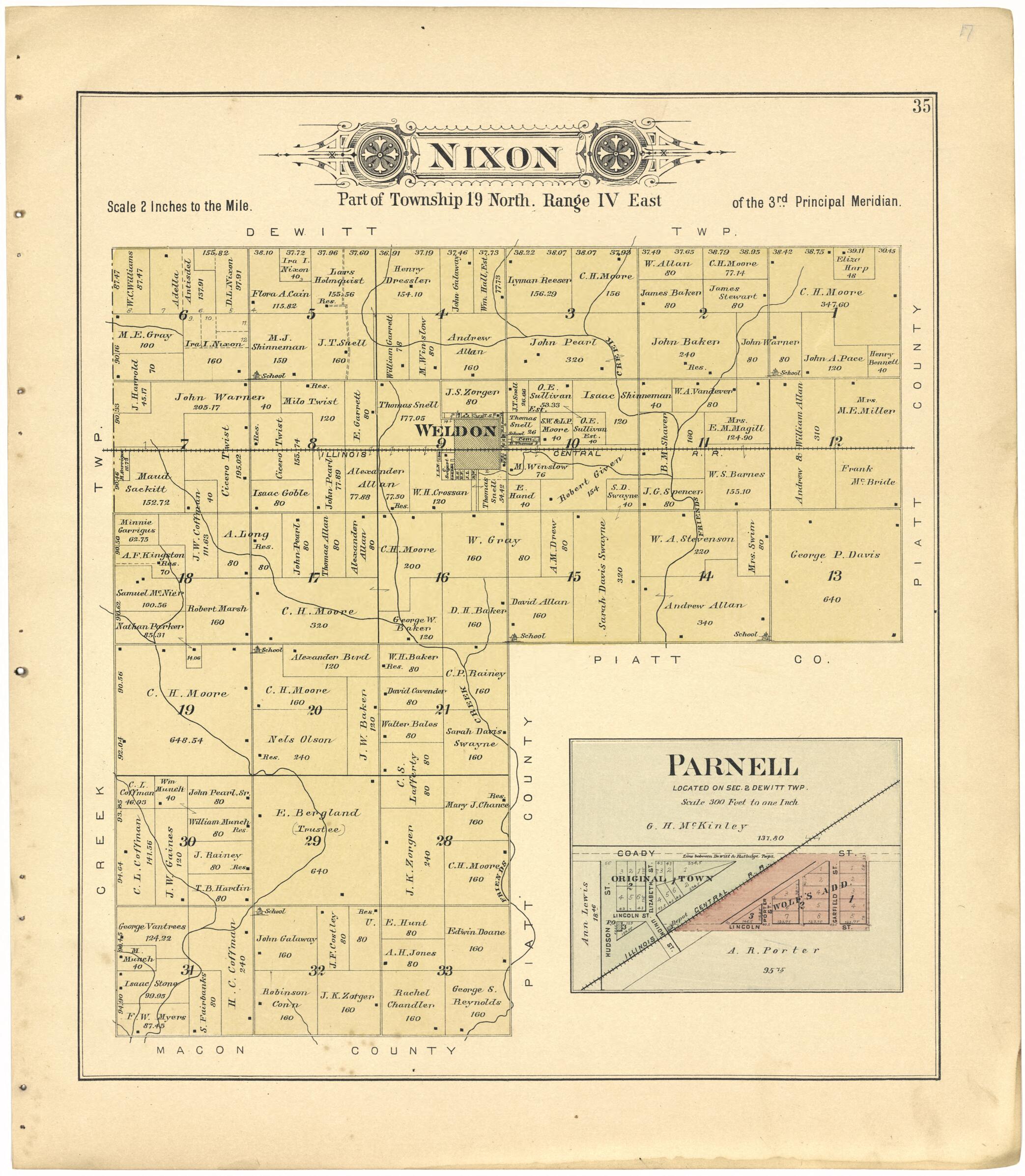 This old map of Nixon; Parnell from Plat Book of De Witt County, Illinois from 1894 was created by Geo. A. Ogle & Co in 1894