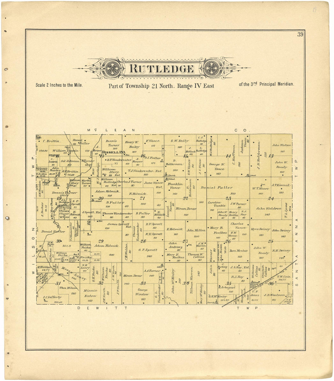This old map of Rutledge from Plat Book of De Witt County, Illinois from 1894 was created by Geo. A. Ogle & Co in 1894