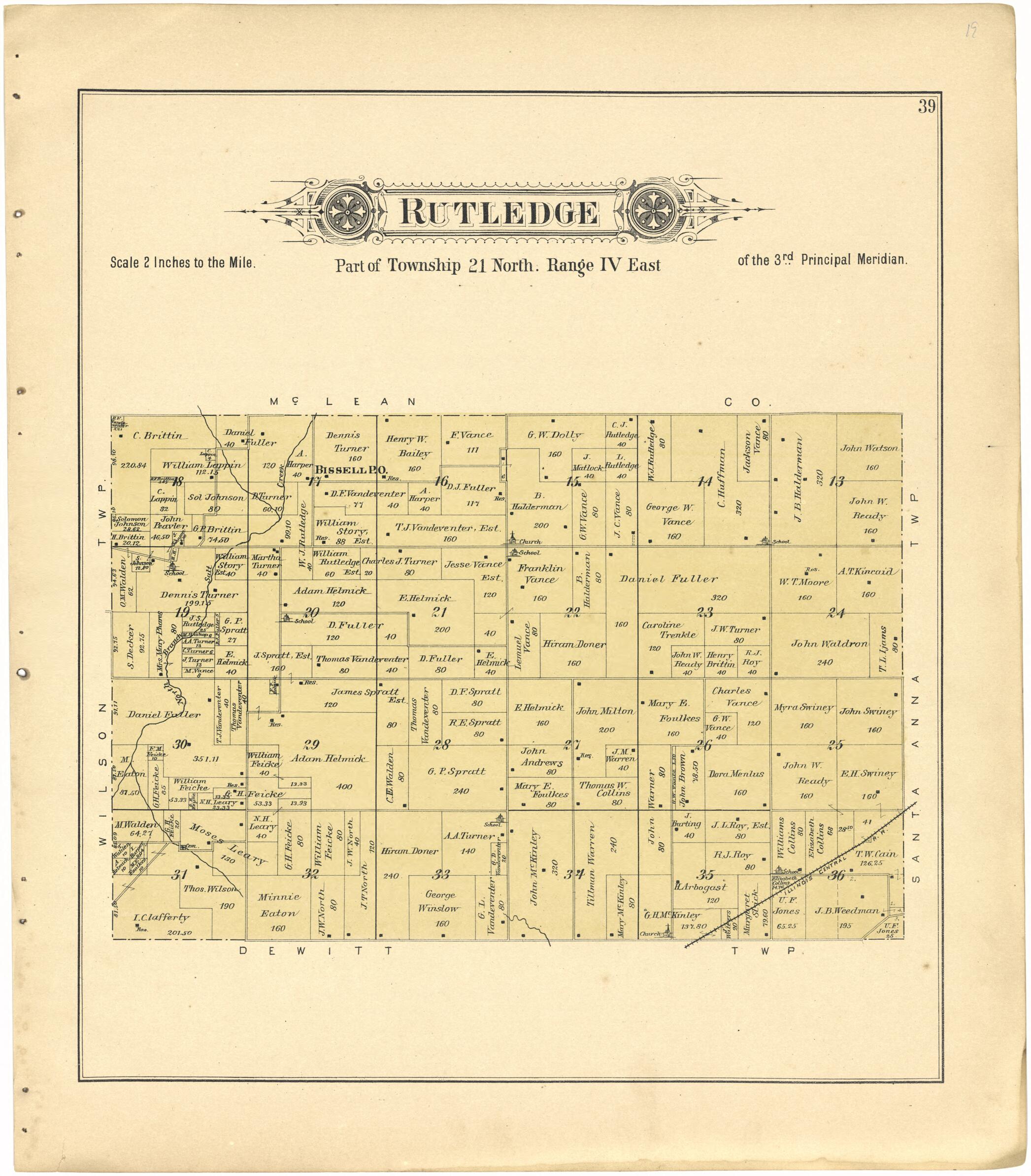 This old map of Rutledge from Plat Book of De Witt County, Illinois from 1894 was created by Geo. A. Ogle & Co in 1894
