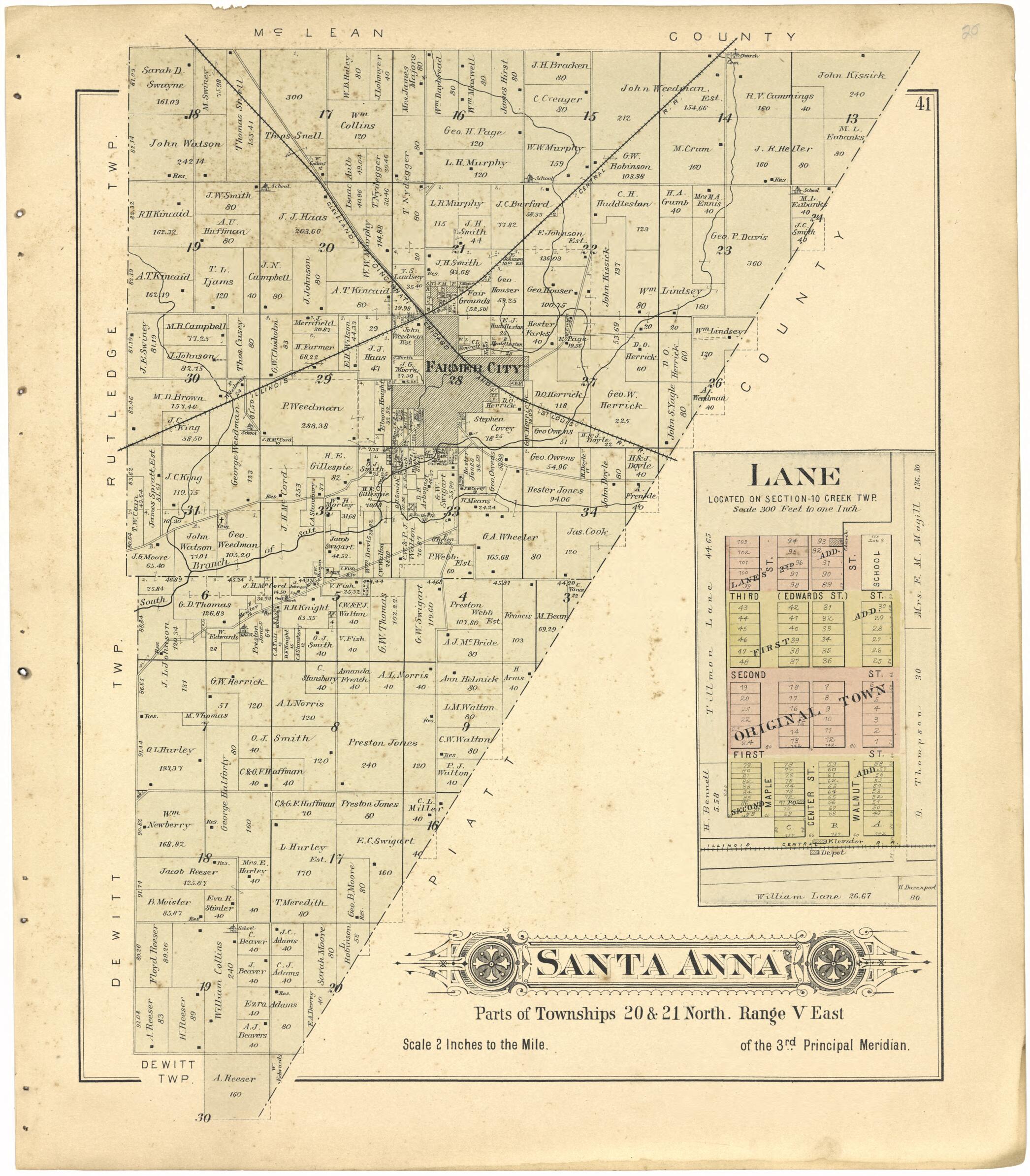 This old map of Santa Anna from Plat Book of De Witt County, Illinois from 1894 was created by Geo. A. Ogle & Co in 1894