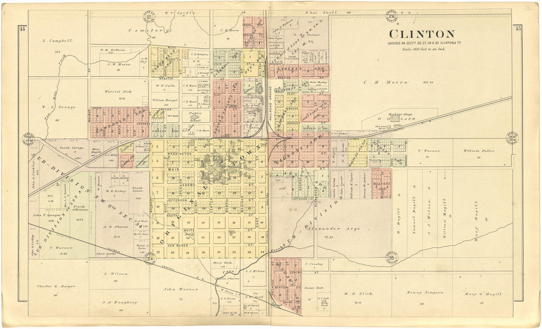 This old map of Clinton from Plat Book of De Witt County, Illinois from 1894 was created by Geo. A. Ogle & Co in 1894