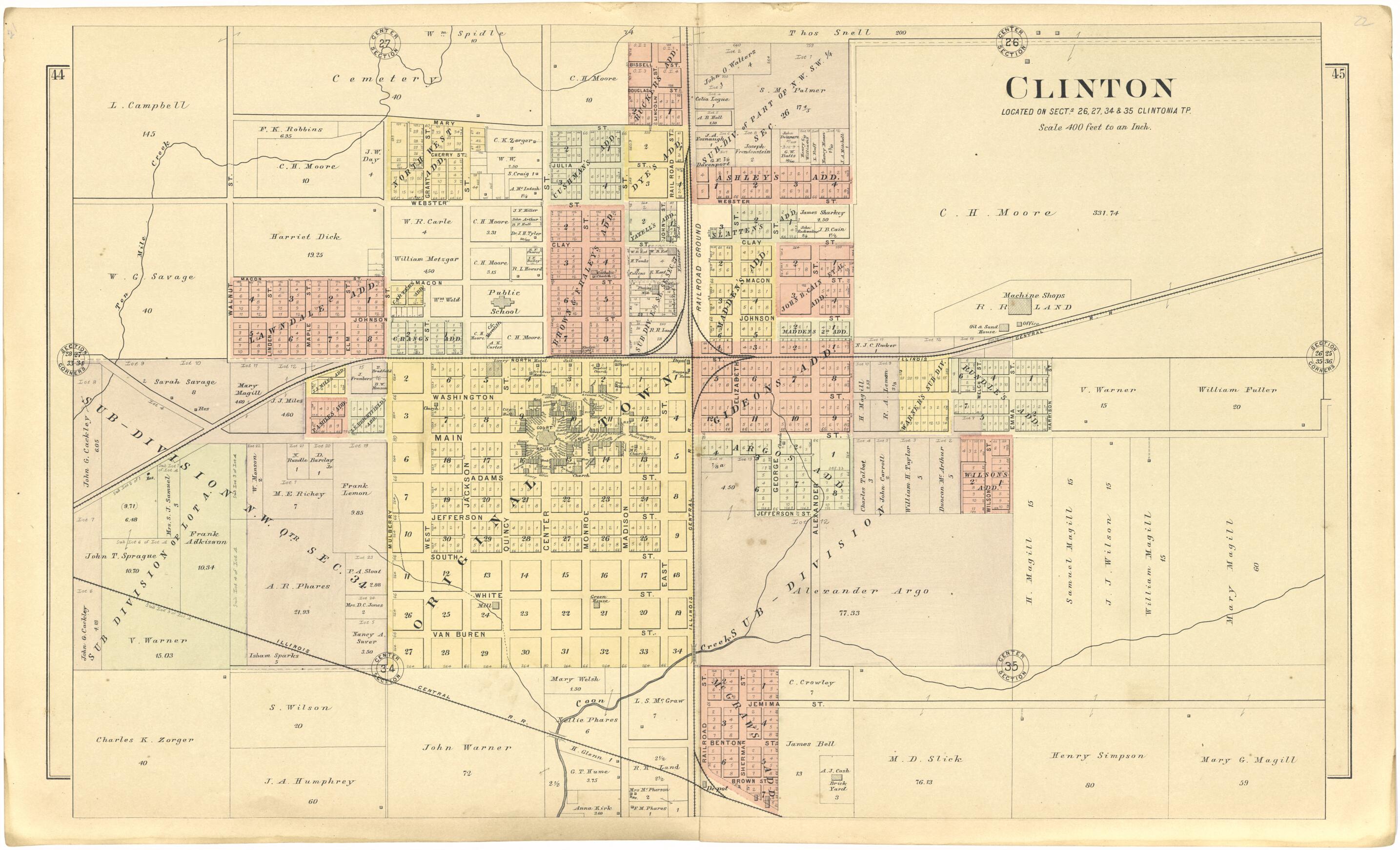 This old map of Clinton from Plat Book of De Witt County, Illinois from 1894 was created by Geo. A. Ogle & Co in 1894