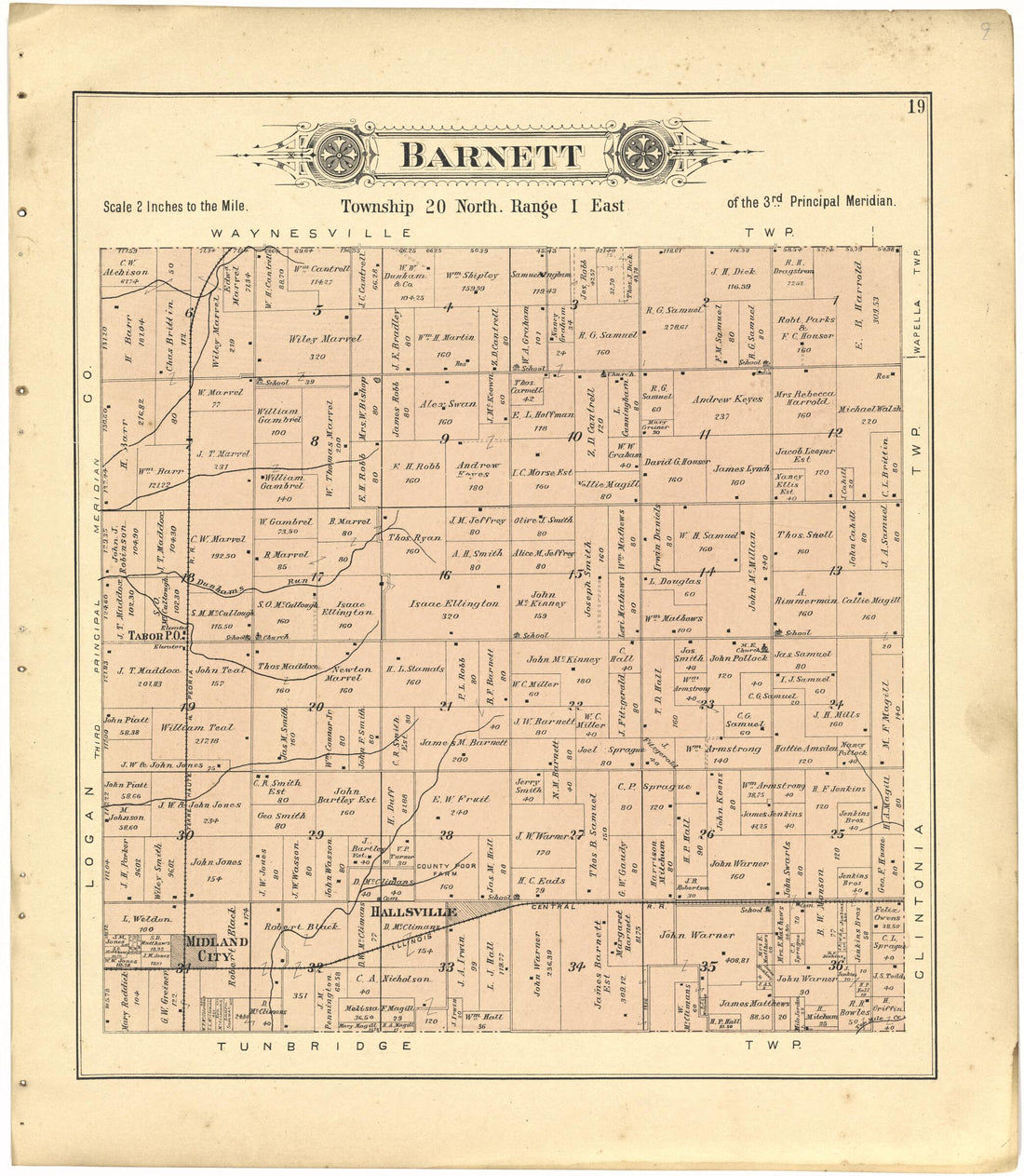 This old map of Barnett from Plat Book of De Witt County, Illinois from 1894 was created by Geo. A. Ogle & Co in 1894