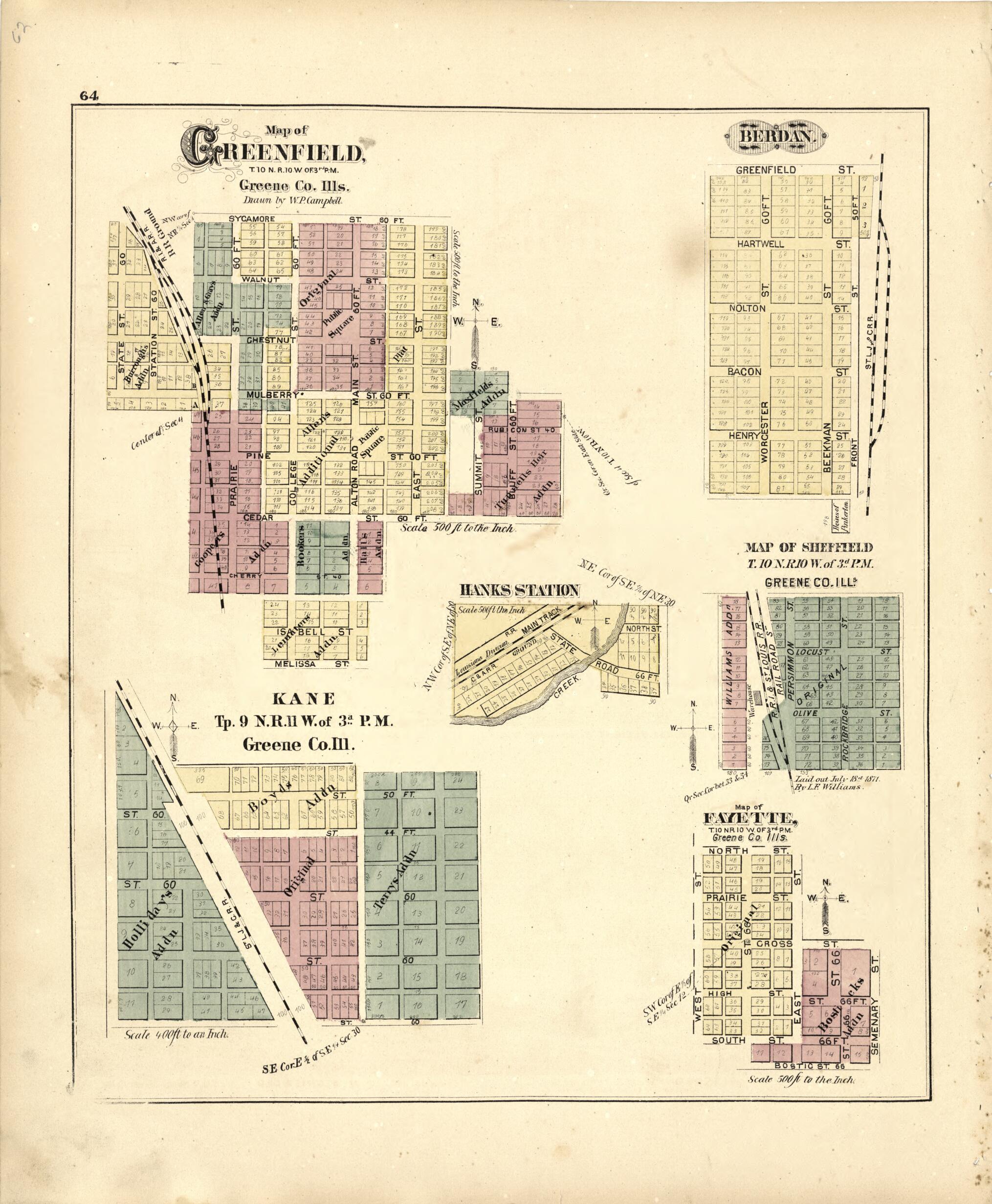 This old map of Map of Greenfield from Atlas Map of Greene County, Illinois from 1873 was created by Lyter & Co Andreas in 1873