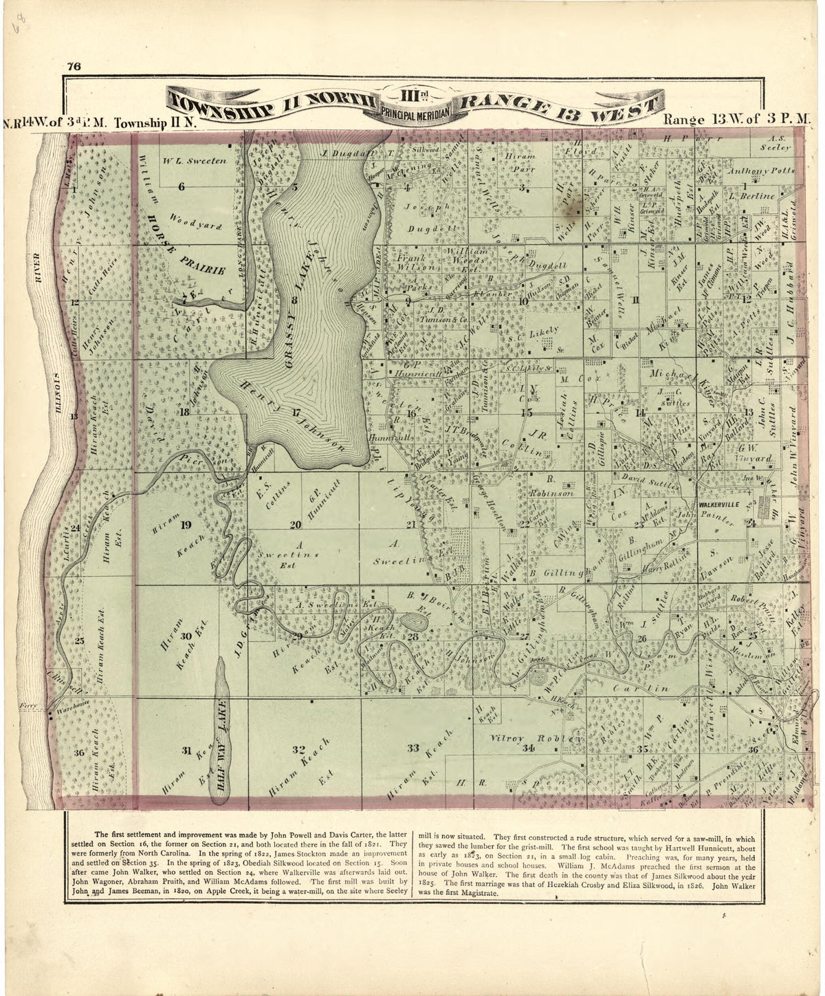 Township 11 North Range 13 W from Atlas Map of Greene County, Illinois 1873 by Relic Map Company