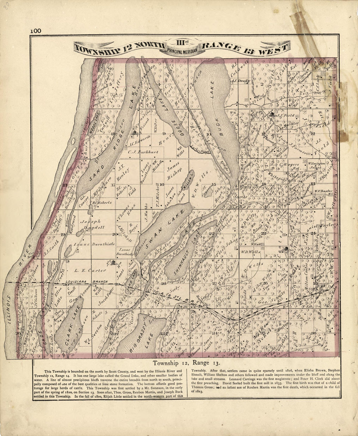 Township 12 North Range 13 W from Atlas Map of Greene County, Illinois 1873 by Relic Map Company