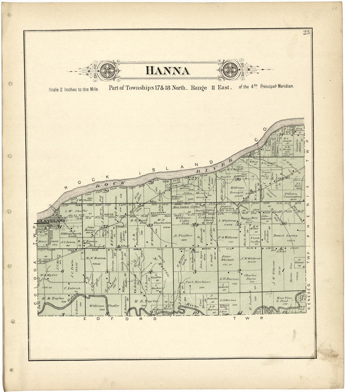 This old map of Hanna from Plat Book of Henry County, Illinois from 1893 was created by Geo. A. Ogle & Co in 1893