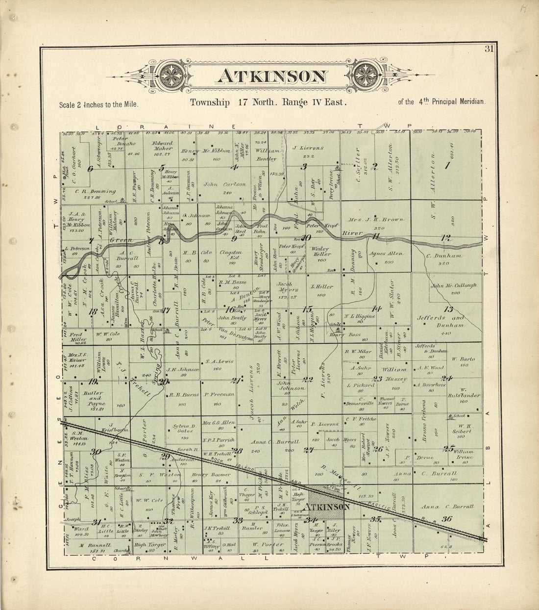 This old map of Atkinson from Plat Book of Henry County, Illinois from 1893 was created by Geo. A. Ogle & Co in 1893