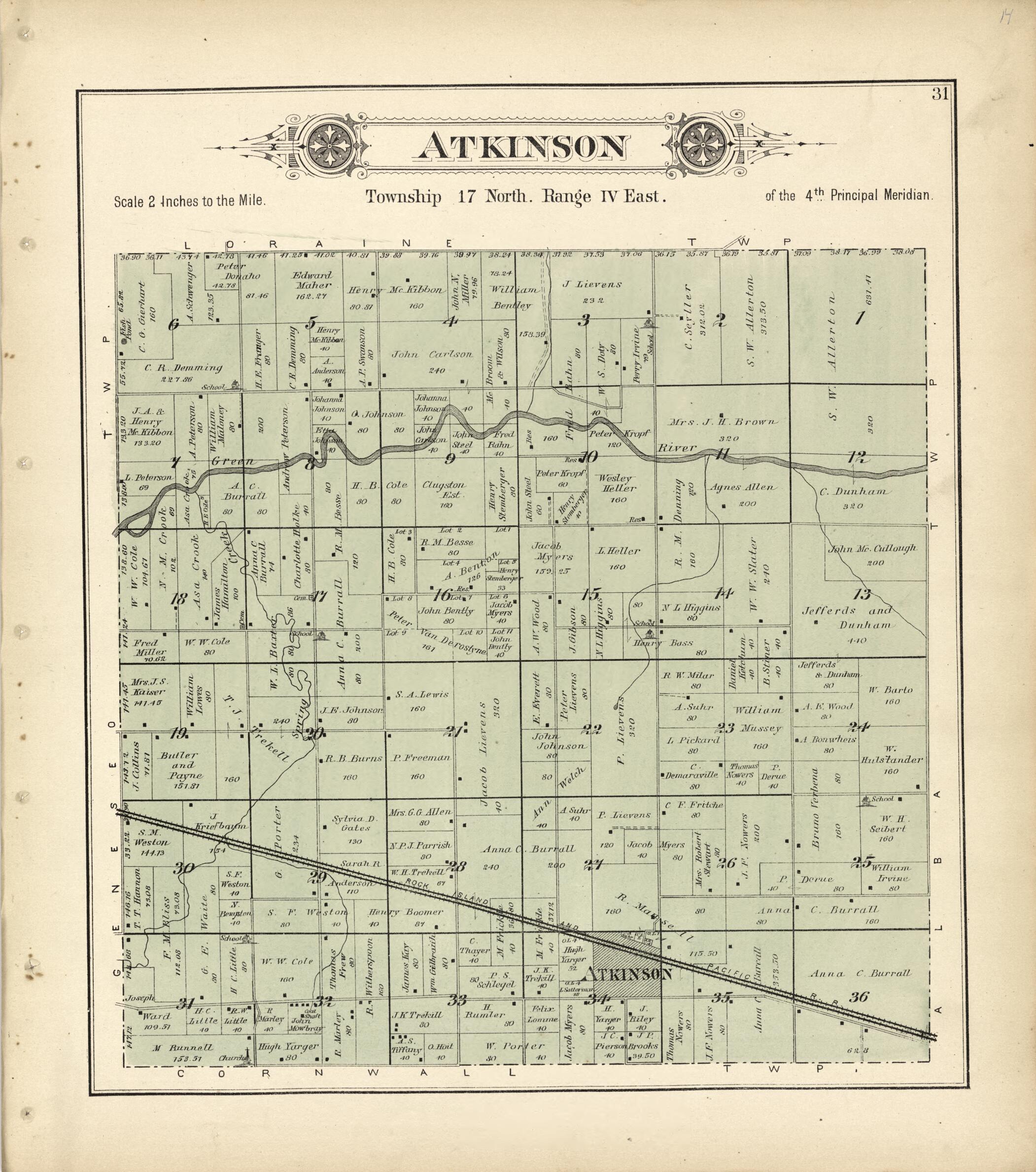 This old map of Atkinson from Plat Book of Henry County, Illinois from 1893 was created by Geo. A. Ogle & Co in 1893
