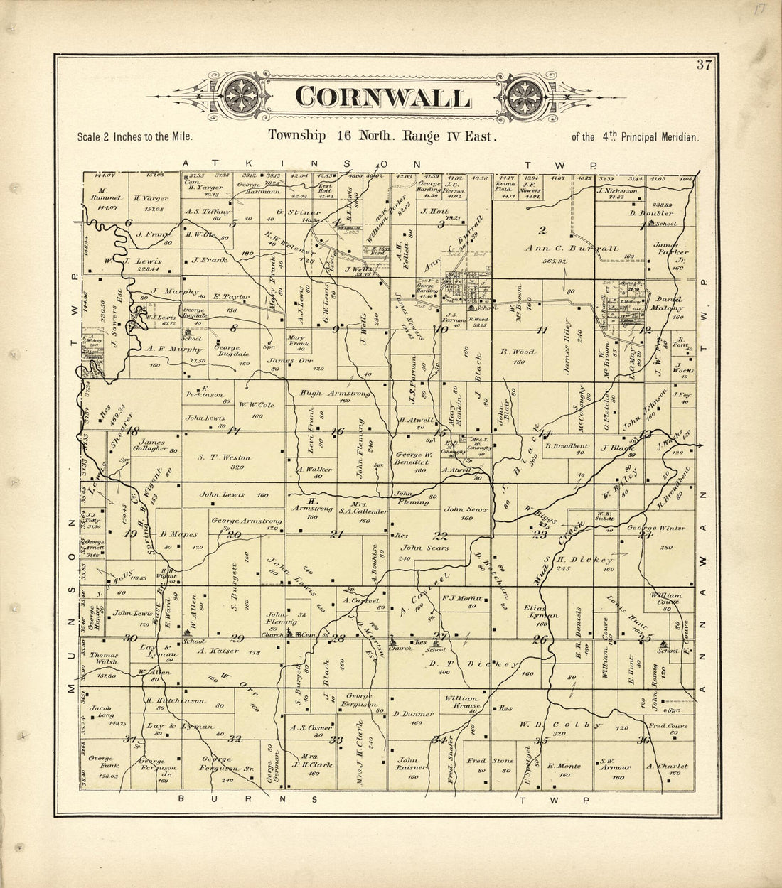 This old map of Cornwall from Plat Book of Henry County, Illinois from 1893 was created by Geo. A. Ogle & Co in 1893