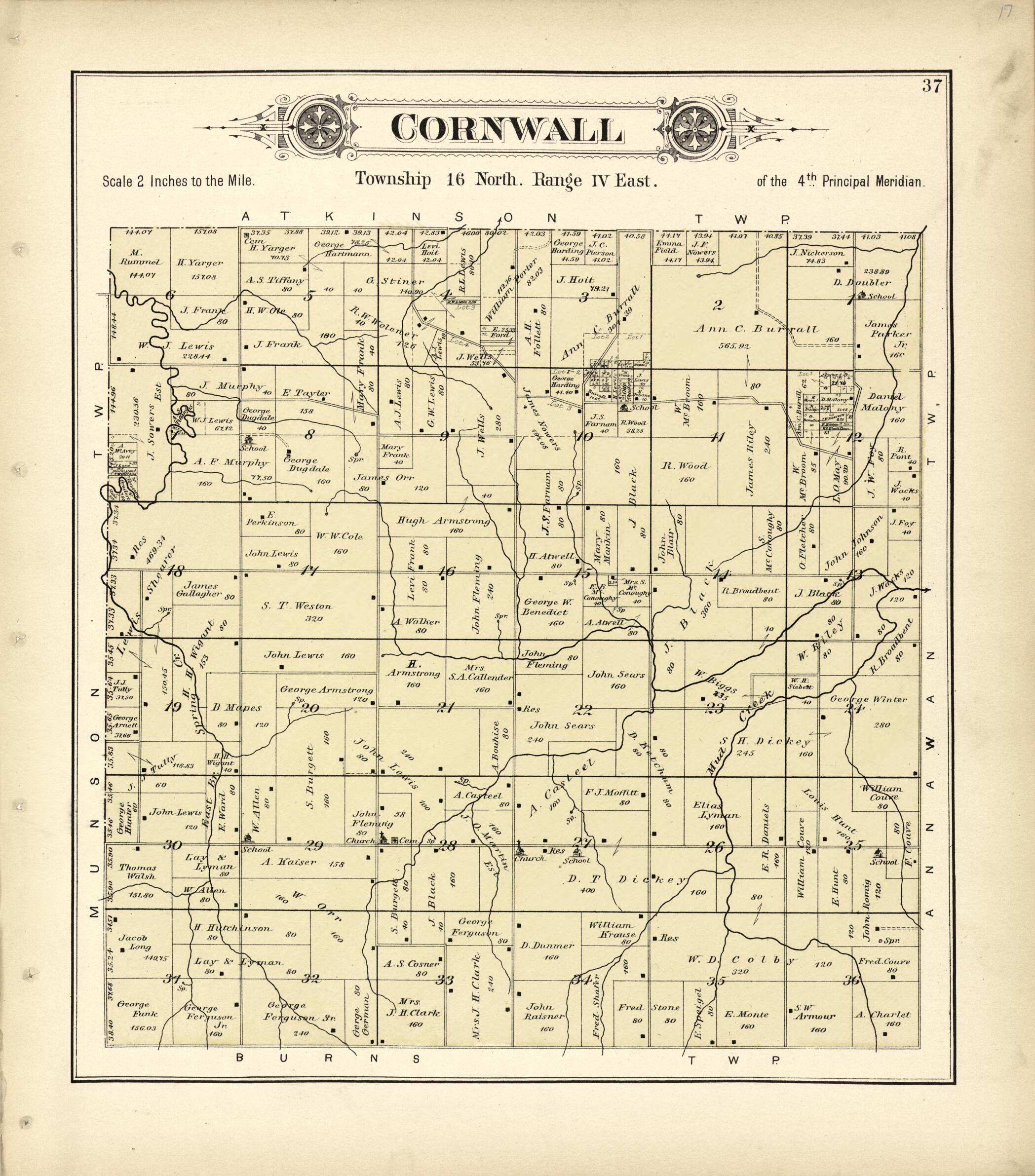 This old map of Cornwall from Plat Book of Henry County, Illinois from 1893 was created by Geo. A. Ogle & Co in 1893