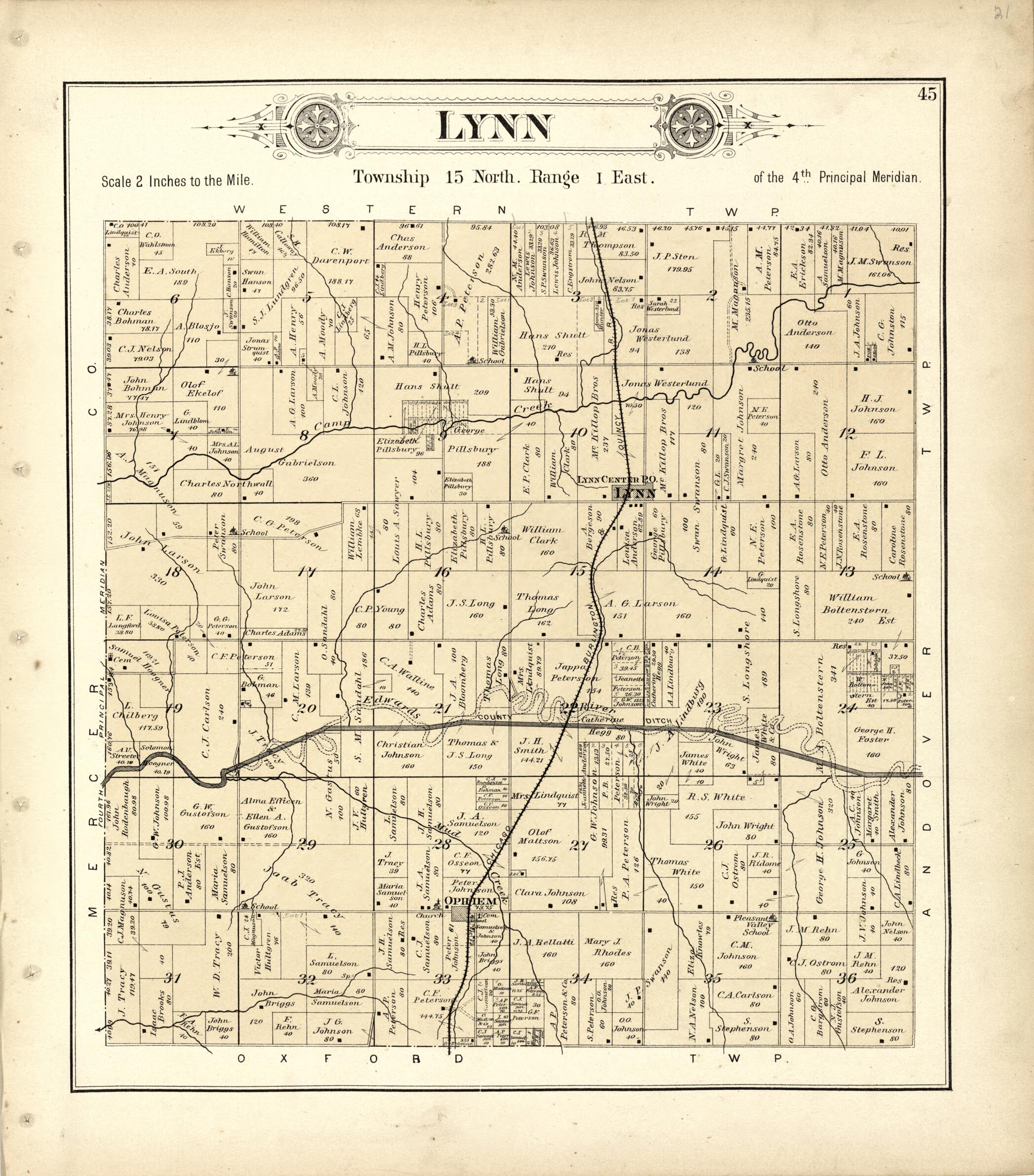 This old map of Lynn from Plat Book of Henry County, Illinois from 1893 was created by Geo. A. Ogle & Co in 1893