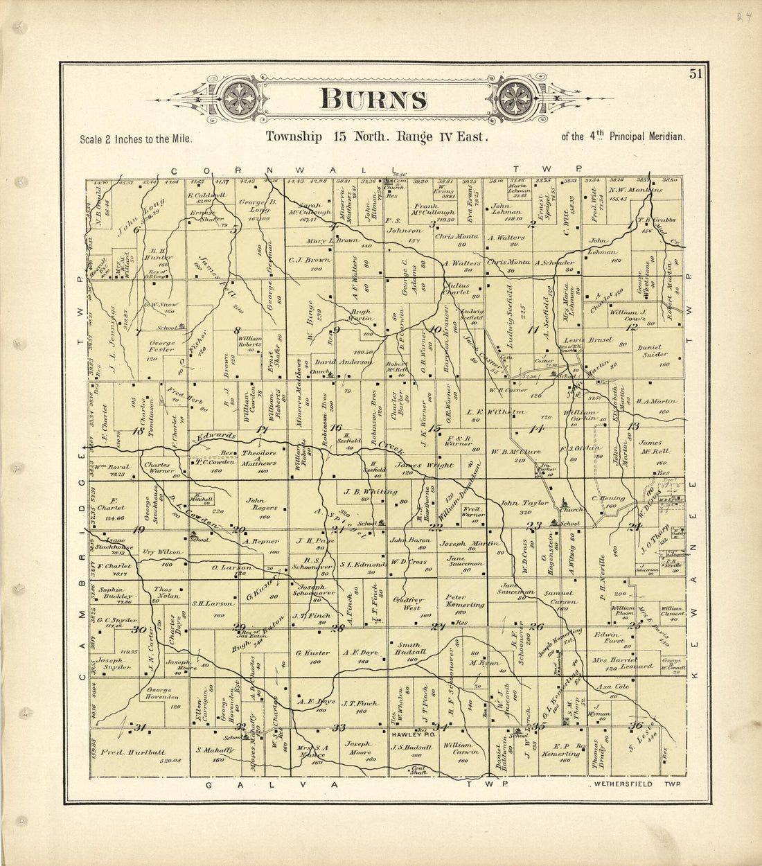This old map of Burns from Plat Book of Henry County, Illinois from 1893 was created by Geo. A. Ogle & Co in 1893