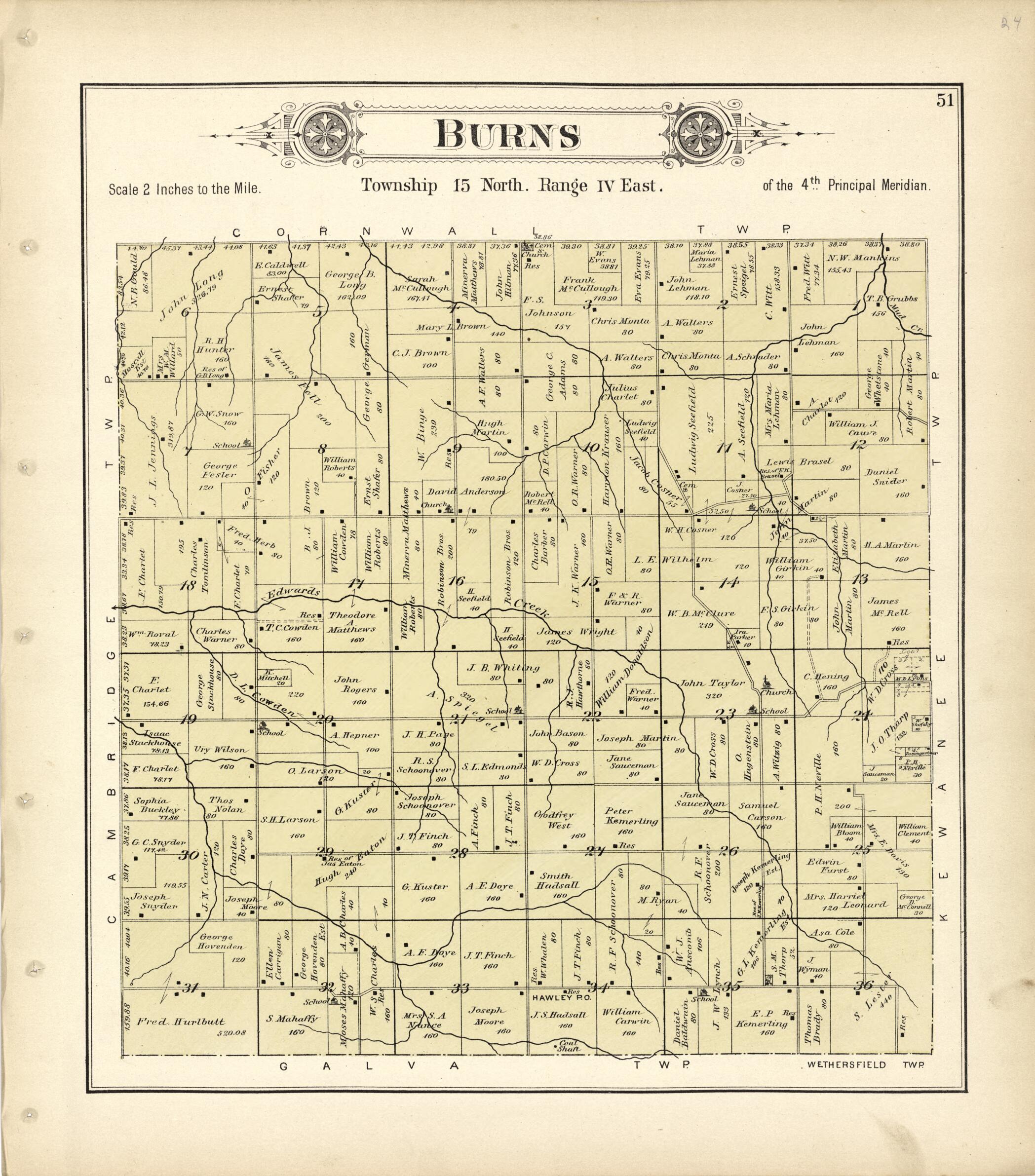 This old map of Burns from Plat Book of Henry County, Illinois from 1893 was created by Geo. A. Ogle & Co in 1893