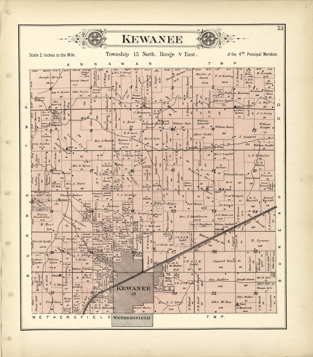 This old map of Kewanee from Plat Book of Henry County, Illinois from 1893 was created by Geo. A. Ogle & Co in 1893