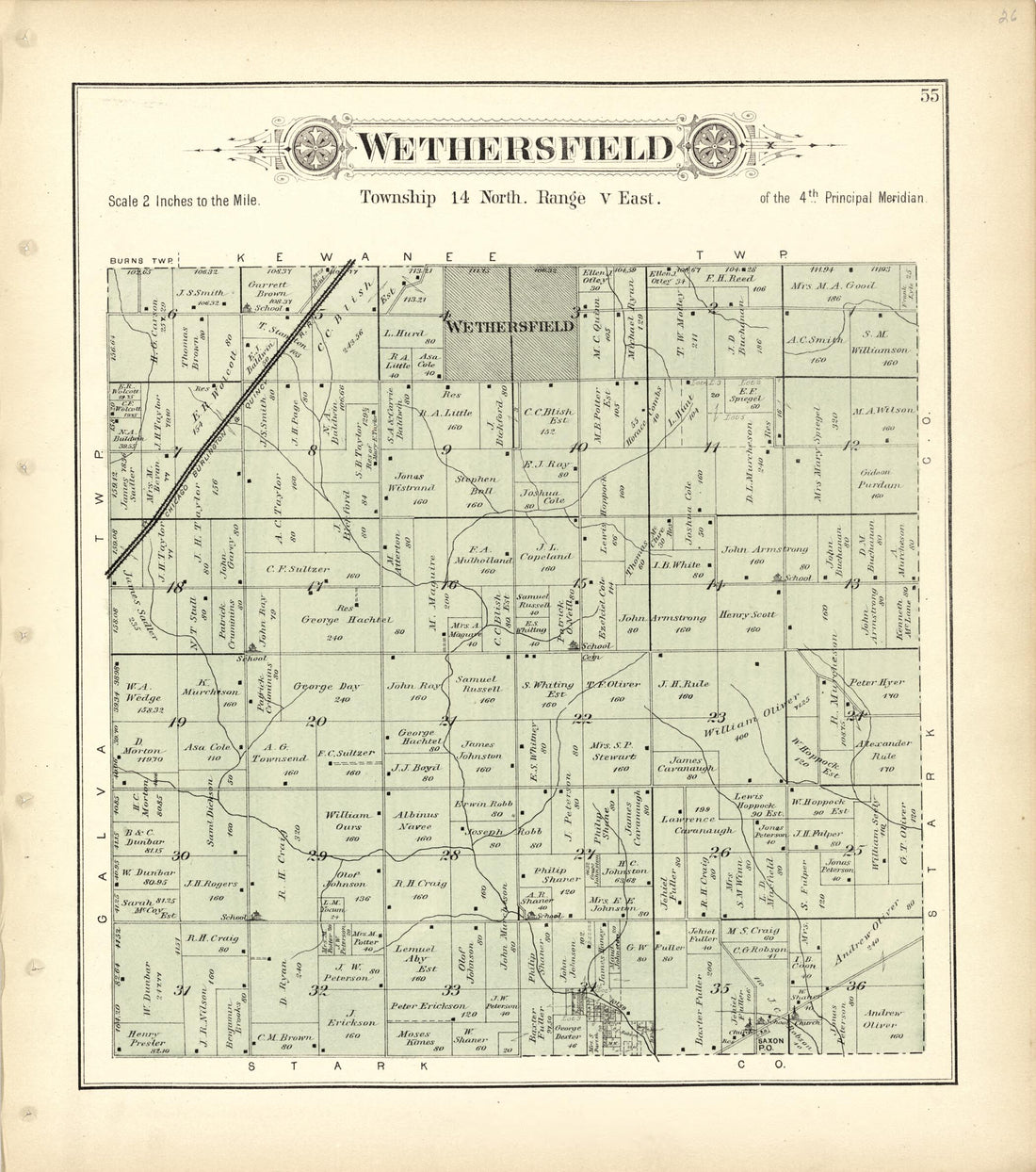 This old map of Wethersfield from Plat Book of Henry County, Illinois from 1893 was created by Geo. A. Ogle & Co in 1893