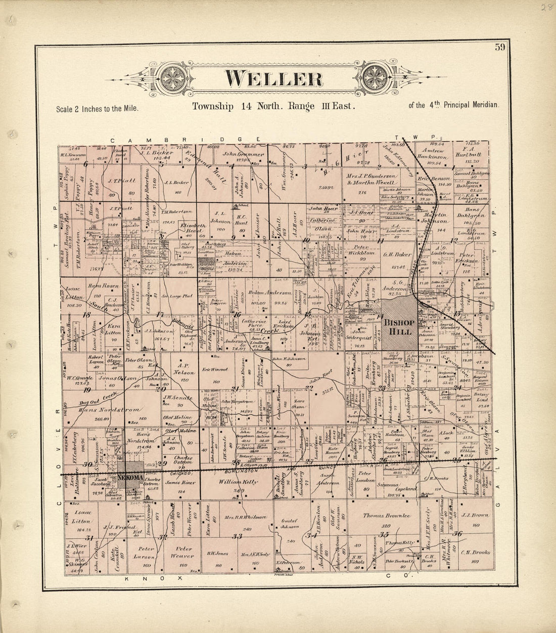 This old map of Weller from Plat Book of Henry County, Illinois from 1893 was created by Geo. A. Ogle & Co in 1893