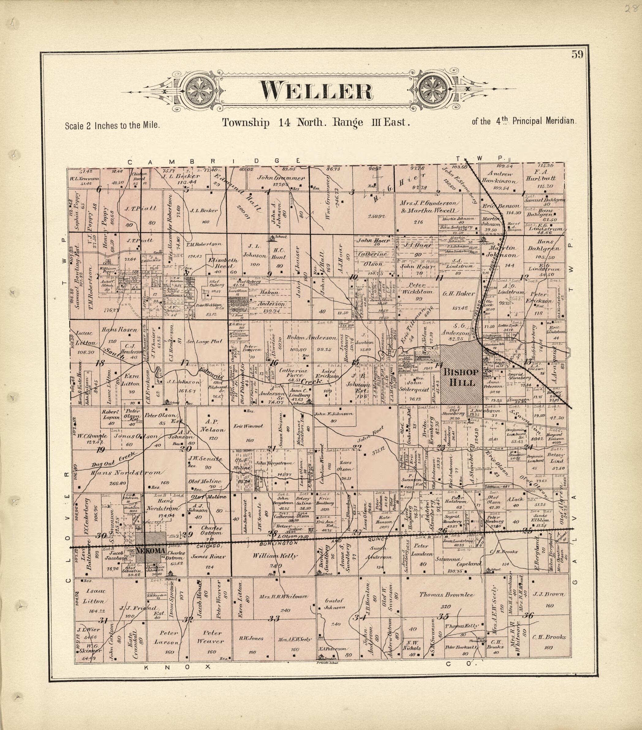 This old map of Weller from Plat Book of Henry County, Illinois from 1893 was created by Geo. A. Ogle & Co in 1893