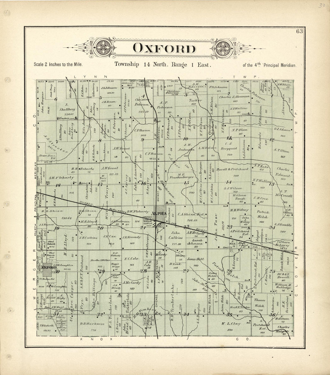 This old map of Oxford from Plat Book of Henry County, Illinois from 1893 was created by Geo. A. Ogle & Co in 1893