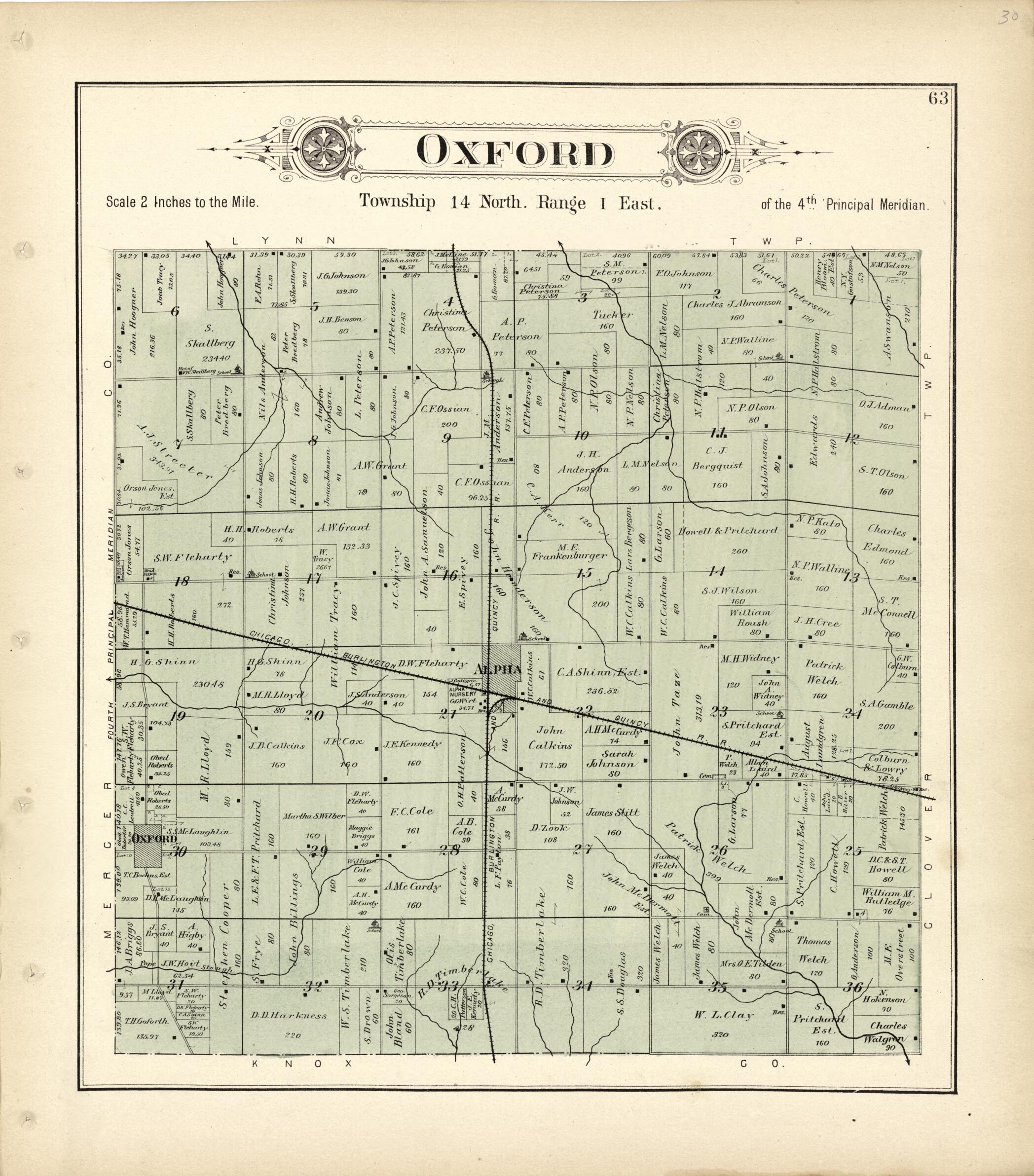 This old map of Oxford from Plat Book of Henry County, Illinois from 1893 was created by Geo. A. Ogle & Co in 1893