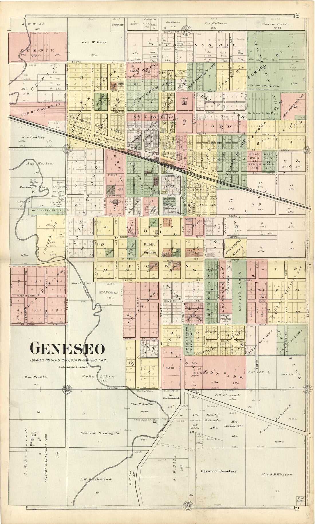 This old map of Geneseo from Plat Book of Henry County, Illinois from 1893 was created by Geo. A. Ogle & Co in 1893