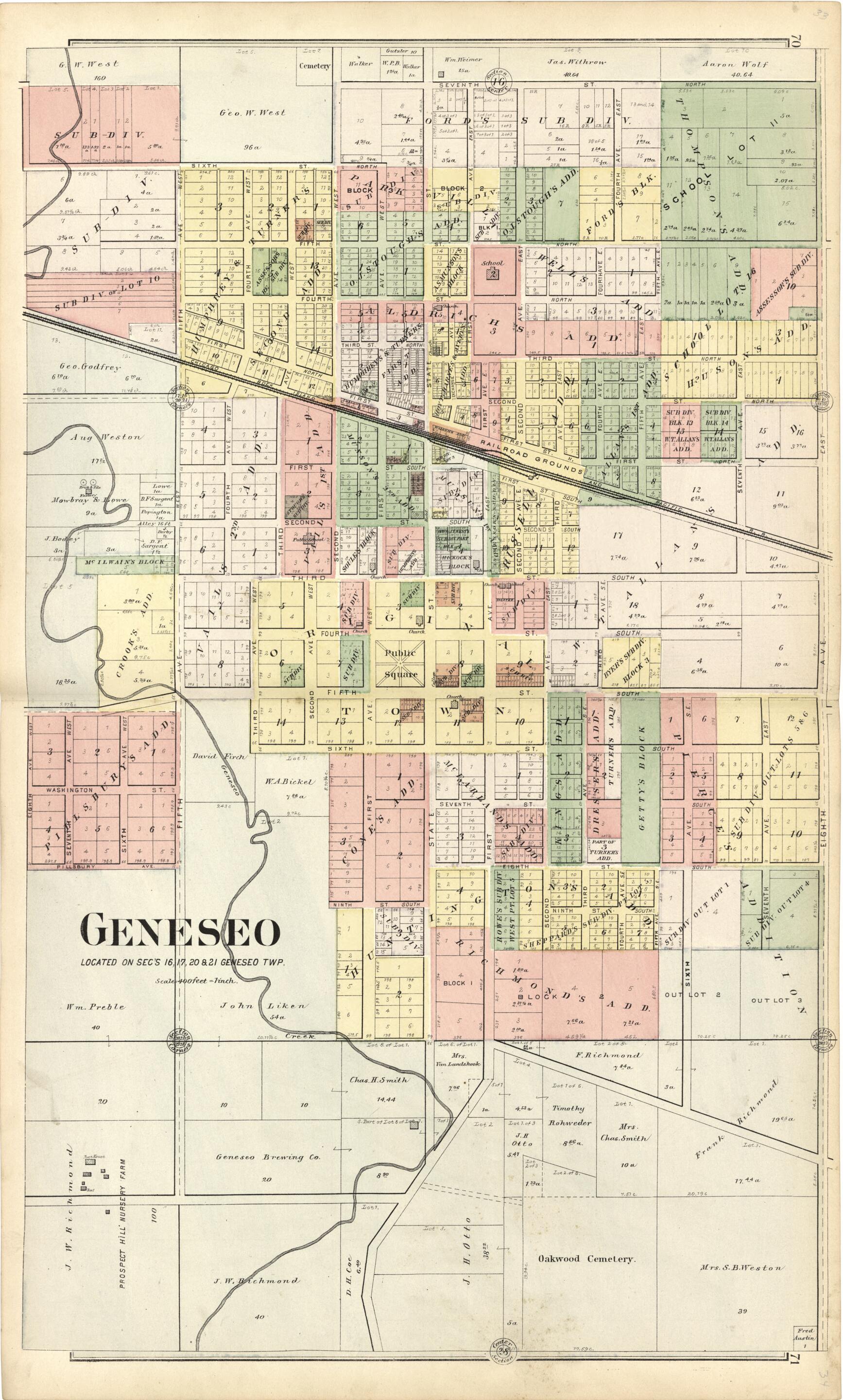 This old map of Geneseo from Plat Book of Henry County, Illinois from 1893 was created by Geo. A. Ogle & Co in 1893