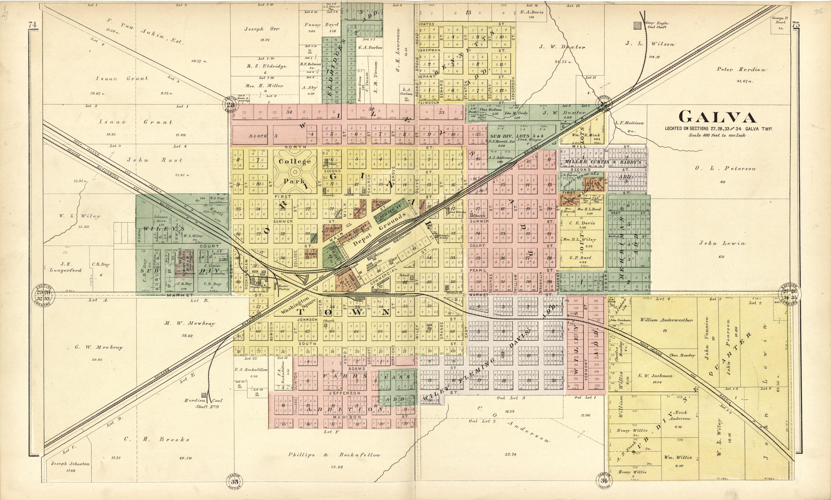 This old map of Galva from Plat Book of Henry County, Illinois from 1893 was created by Geo. A. Ogle & Co in 1893