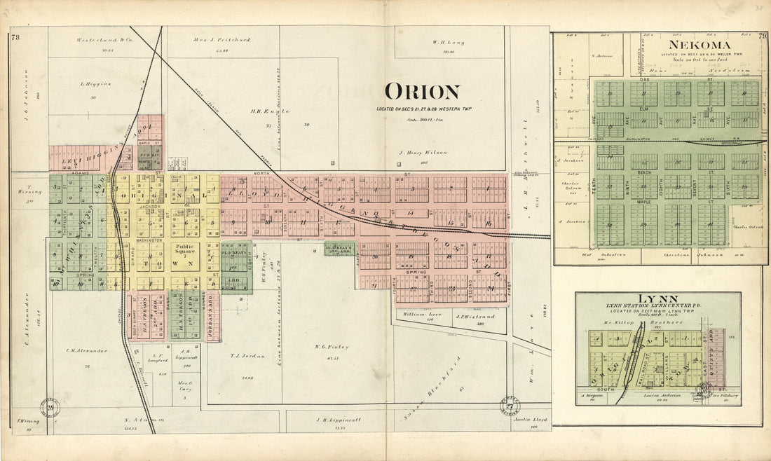 This old map of Orion from Plat Book of Henry County, Illinois from 1893 was created by Geo. A. Ogle & Co in 1893