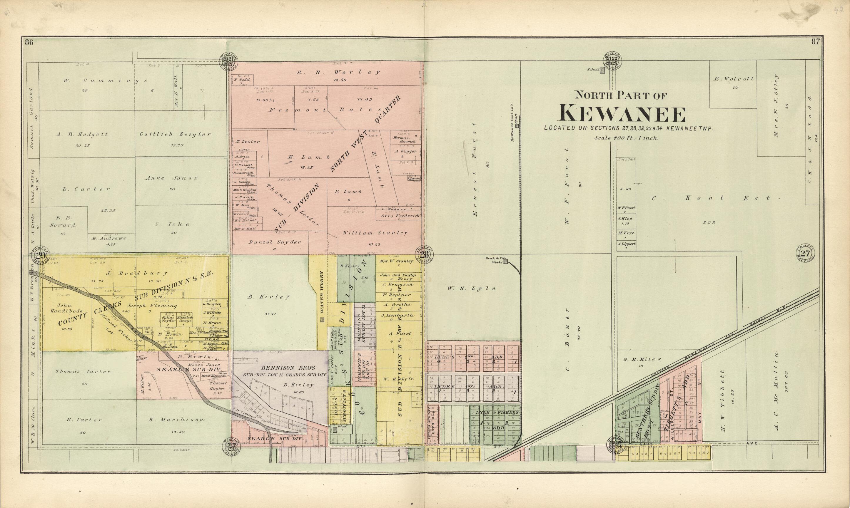 This old map of North Part of Kewanee from Plat Book of Henry County, Illinois from 1893 was created by Geo. A. Ogle & Co in 1893
