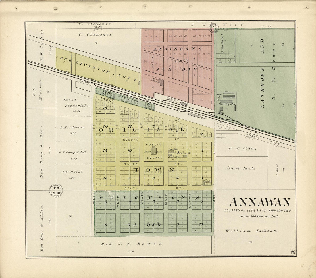 This old map of Annawan from Plat Book of Henry County, Illinois from 1893 was created by Geo. A. Ogle & Co in 1893