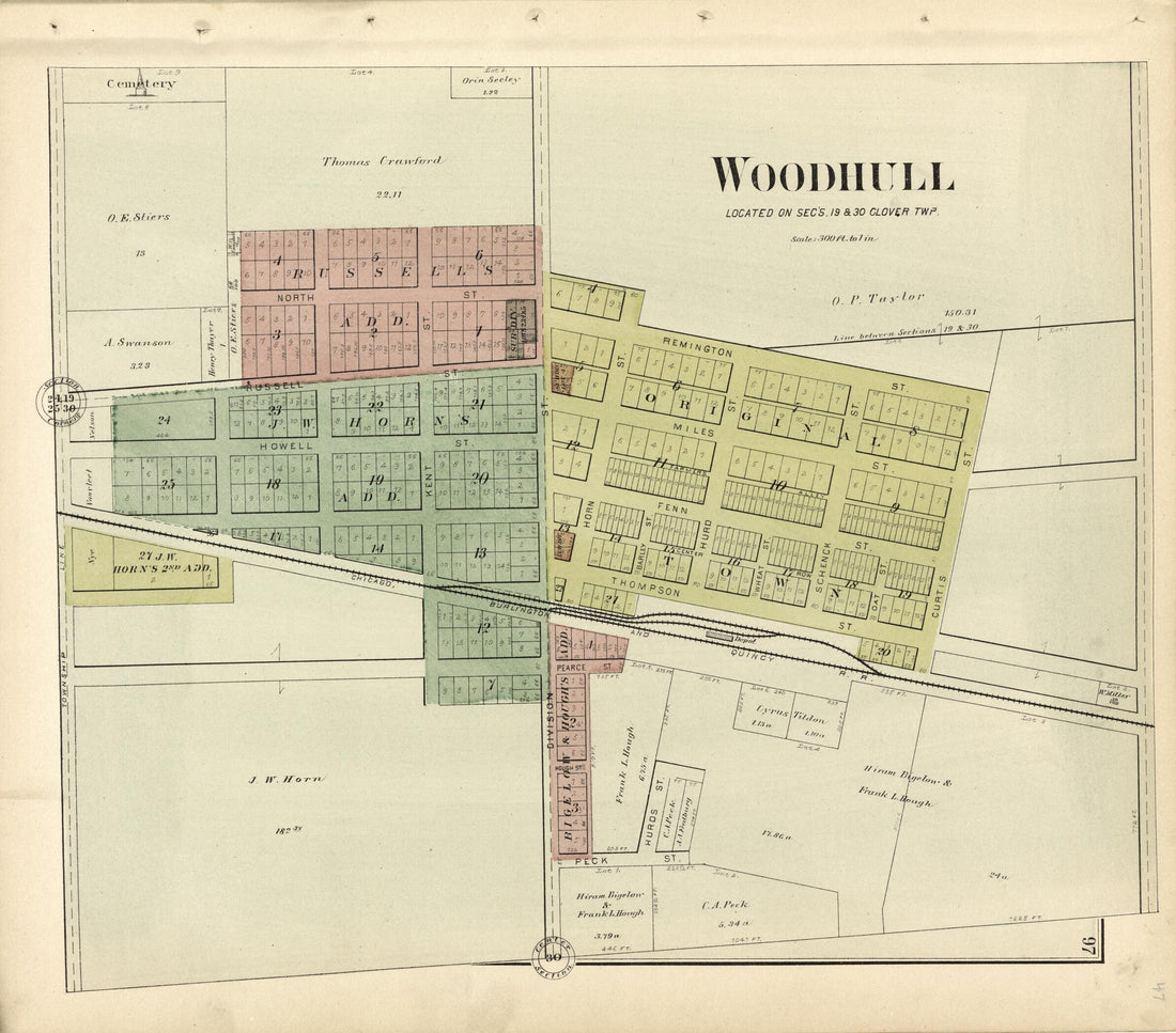 This old map of Woodhull from Plat Book of Henry County, Illinois from 1893 was created by Geo. A. Ogle & Co in 1893