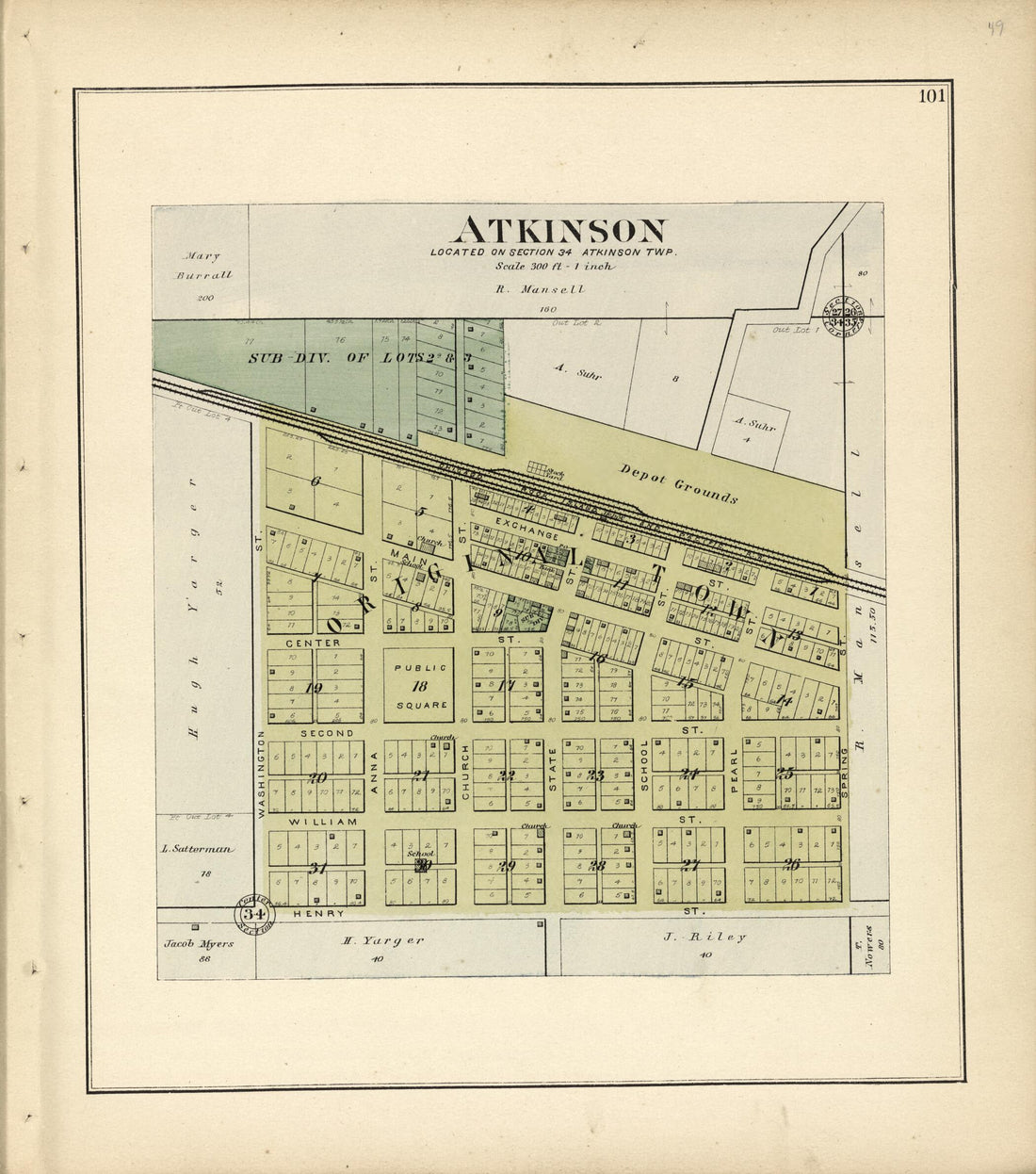 This old map of Atkinson from Plat Book of Henry County, Illinois from 1893 was created by Geo. A. Ogle & Co in 1893