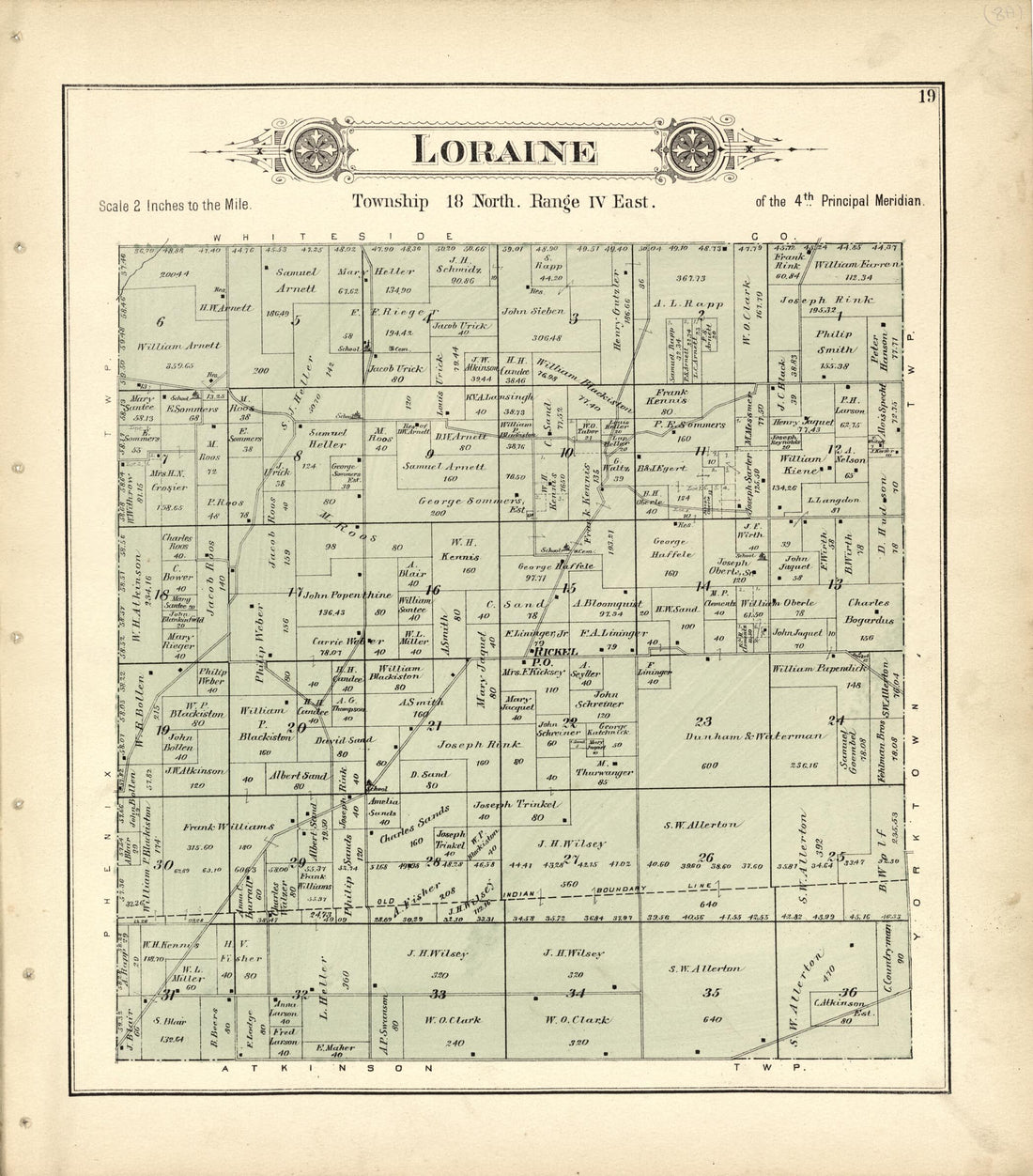 This old map of Loraine from Plat Book of Henry County, Illinois from 1893 was created by Geo. A. Ogle & Co in 1893