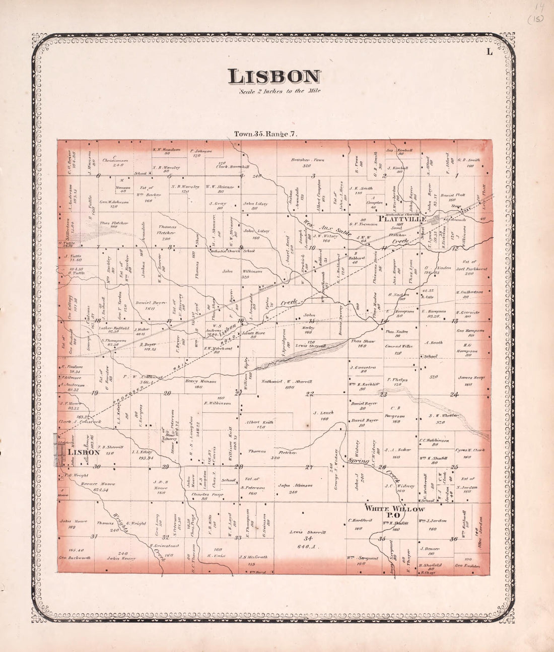 This old map of Lisbon from State of Illinois Combined Town, County, State, National and General Atlas from 1870 was created by Worley & Bracher in 1870