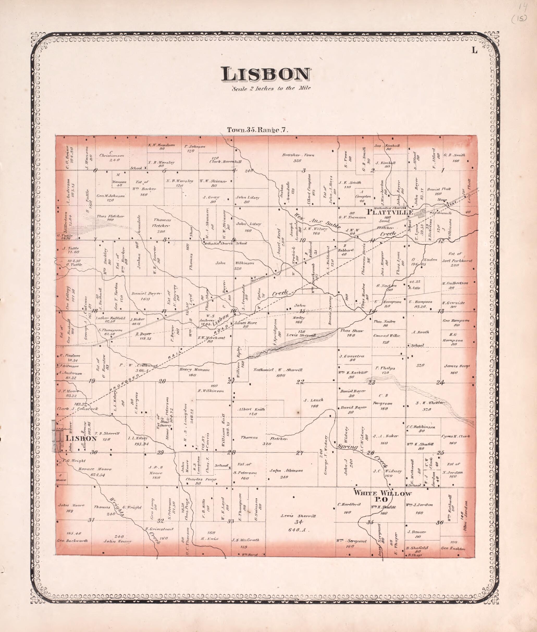 This old map of Lisbon from State of Illinois Combined Town, County, State, National and General Atlas from 1870 was created by Worley & Bracher in 1870