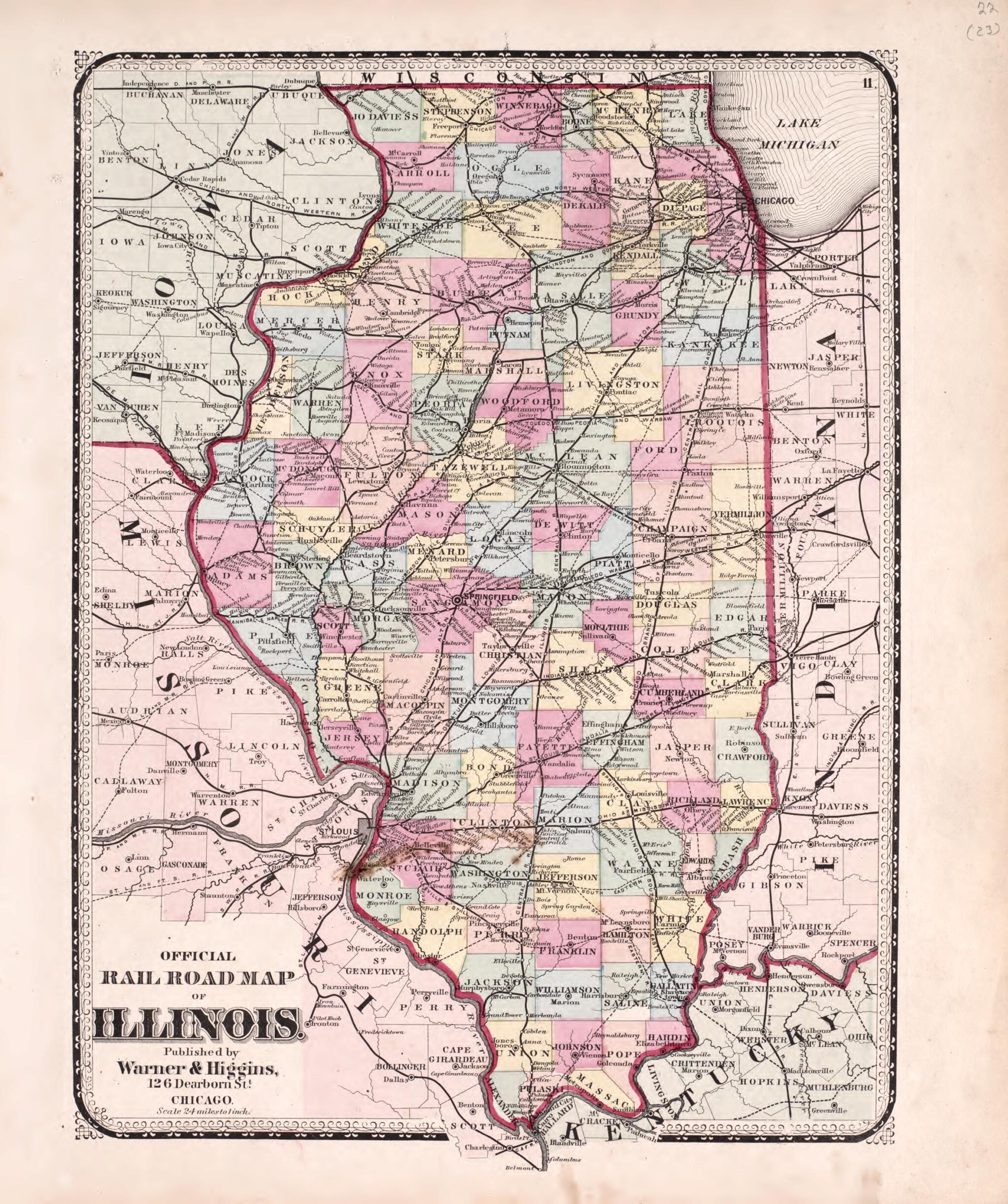 This old map of Official Railroad Map of Illinois from State of Illinois Combined Town, County, State, National and General Atlas from 1870 was created by Worley & Bracher in 1870
