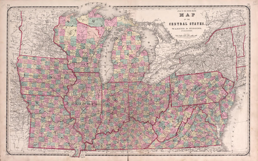 This old map of Central States from State of Illinois Combined Town, County, State, National and General Atlas from 1870 was created by Worley & Bracher in 1870